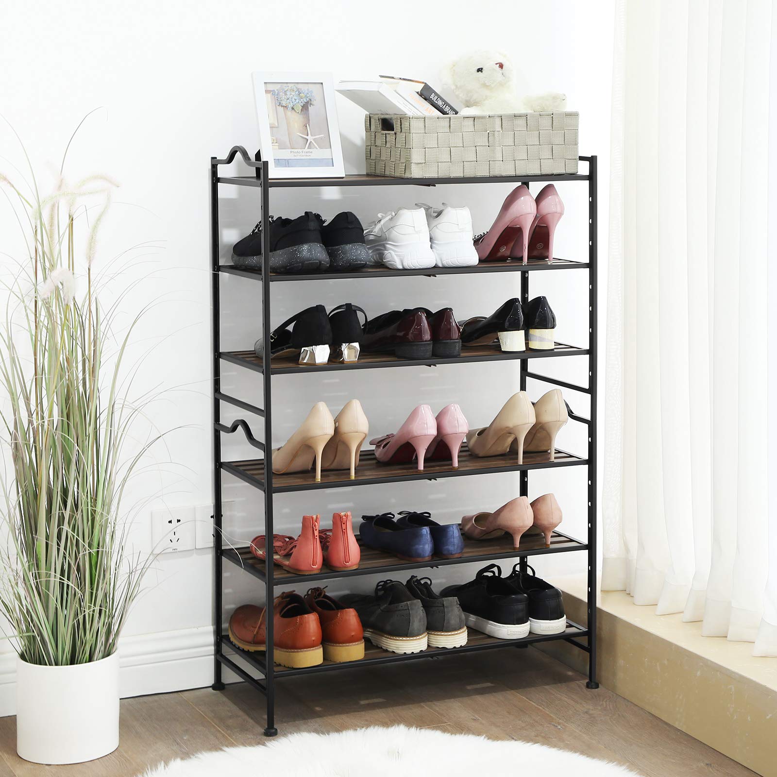 Songmics scarpiera metallo nero 68,5x31x56 3 ripiani