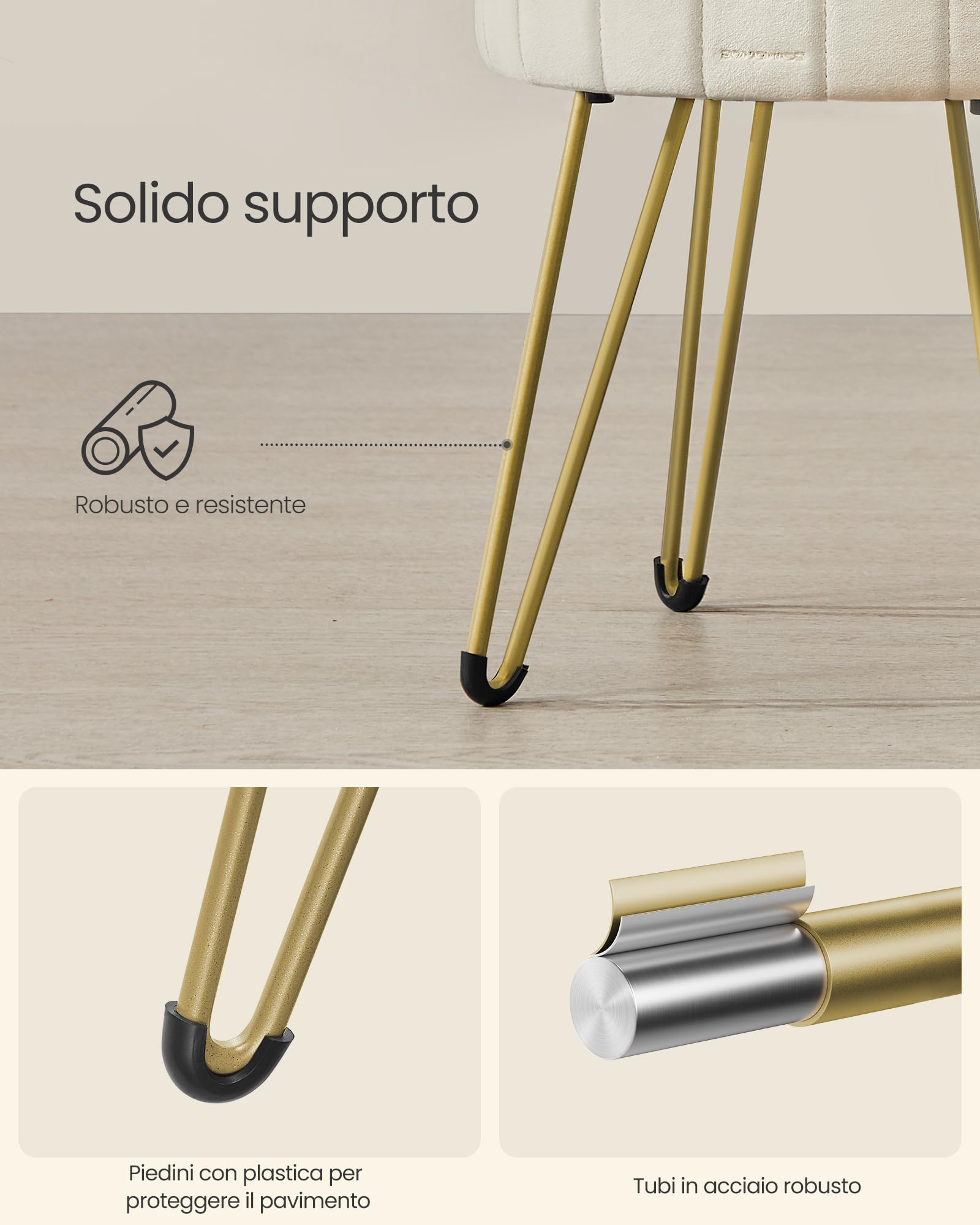 Songmics LOM003W01 sgabello contenitore Bianco Crema in velluto