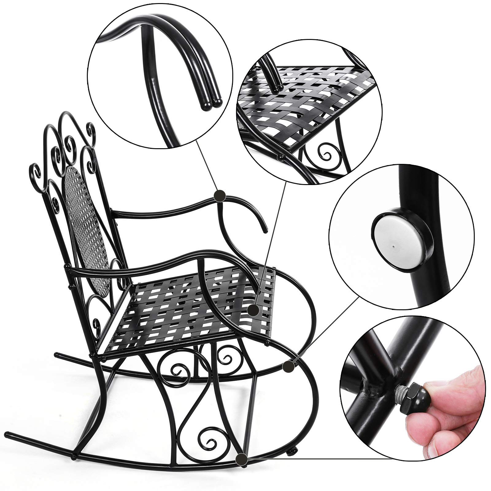 Songmics GRC101B poltrona a dondolo ferro balcone giardino