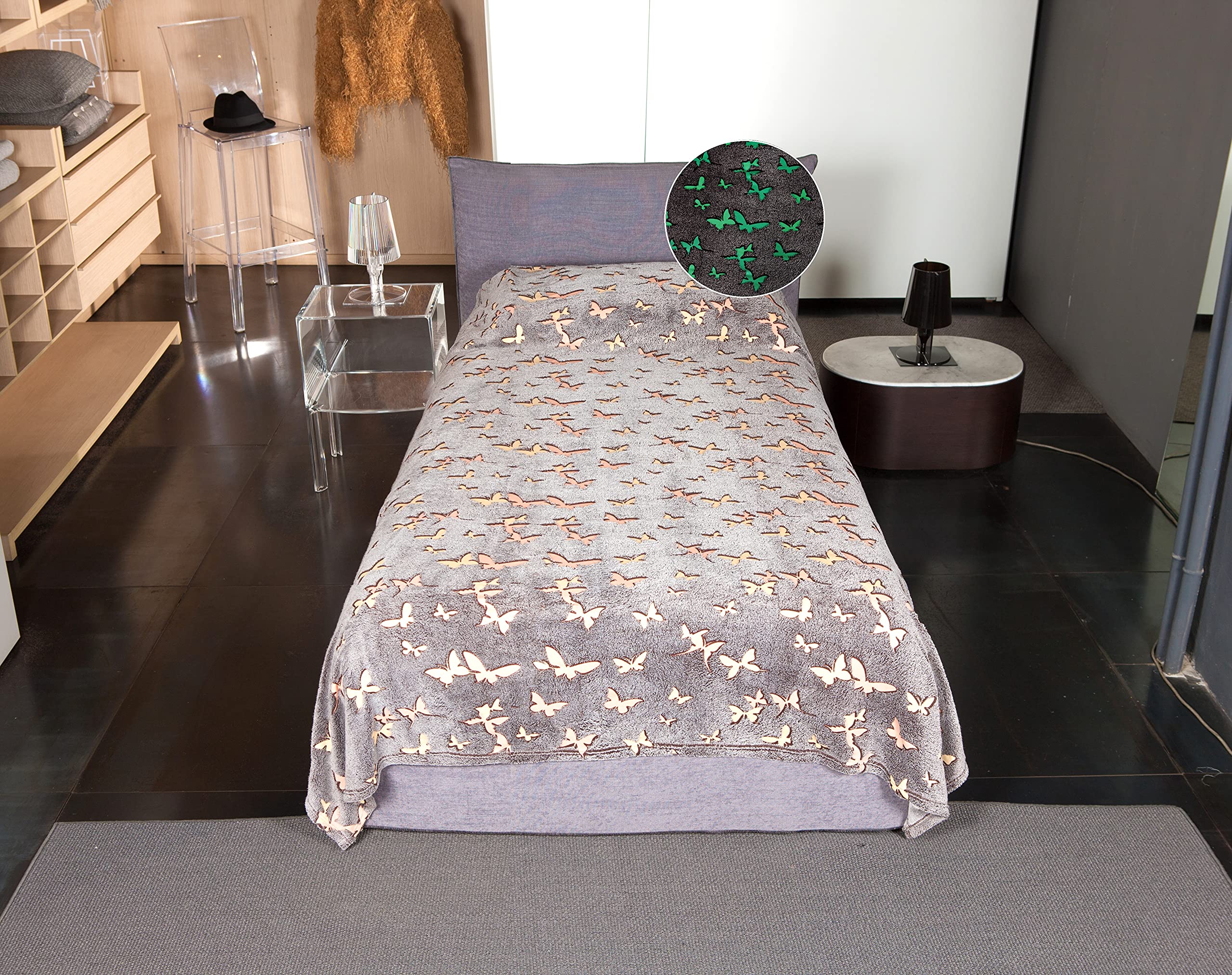Lavatelli Kanguru Glow Coperta Pile 130x230 Farfalle Fluorescente