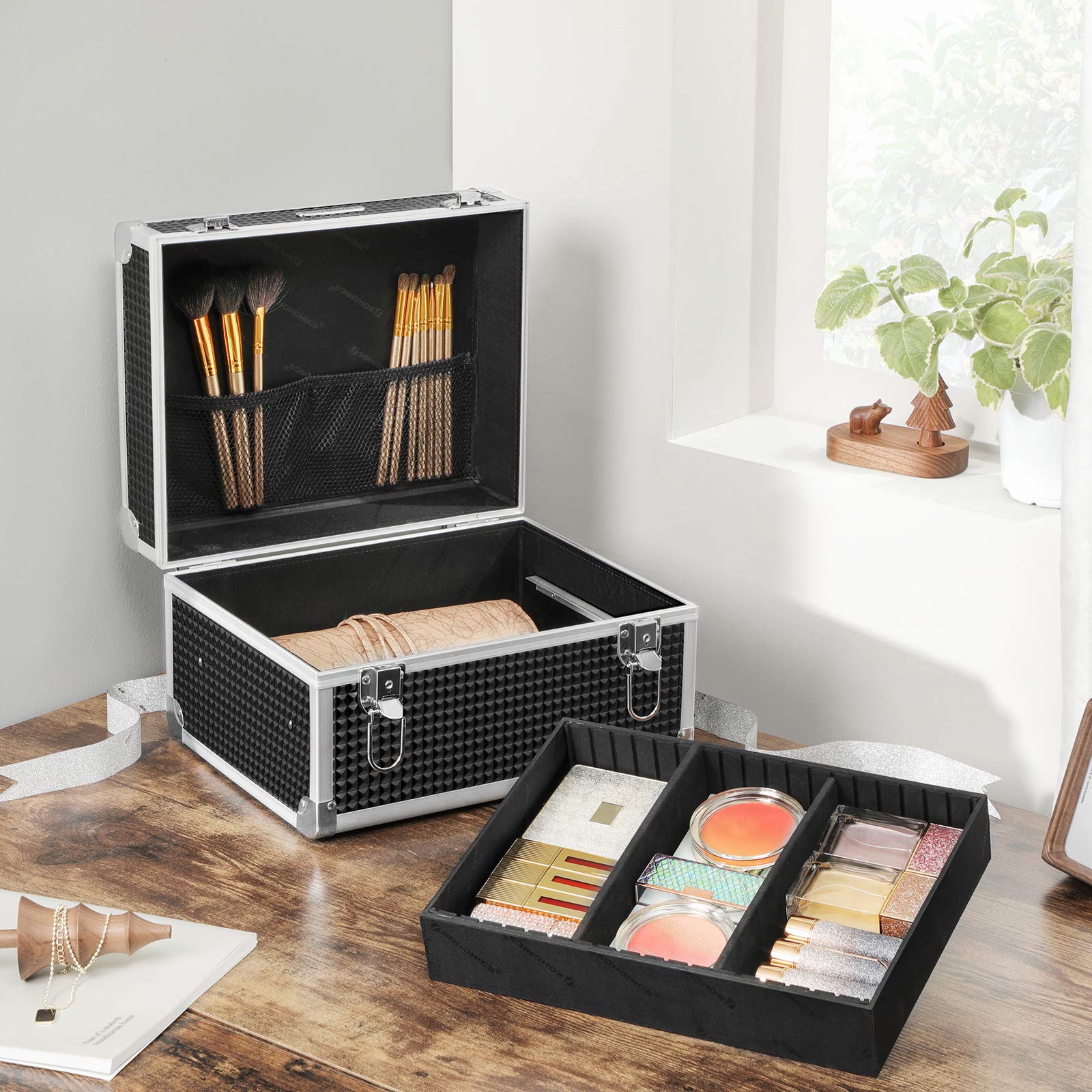 Songmics JBC328B01 beauty case valigetta nero con serratura