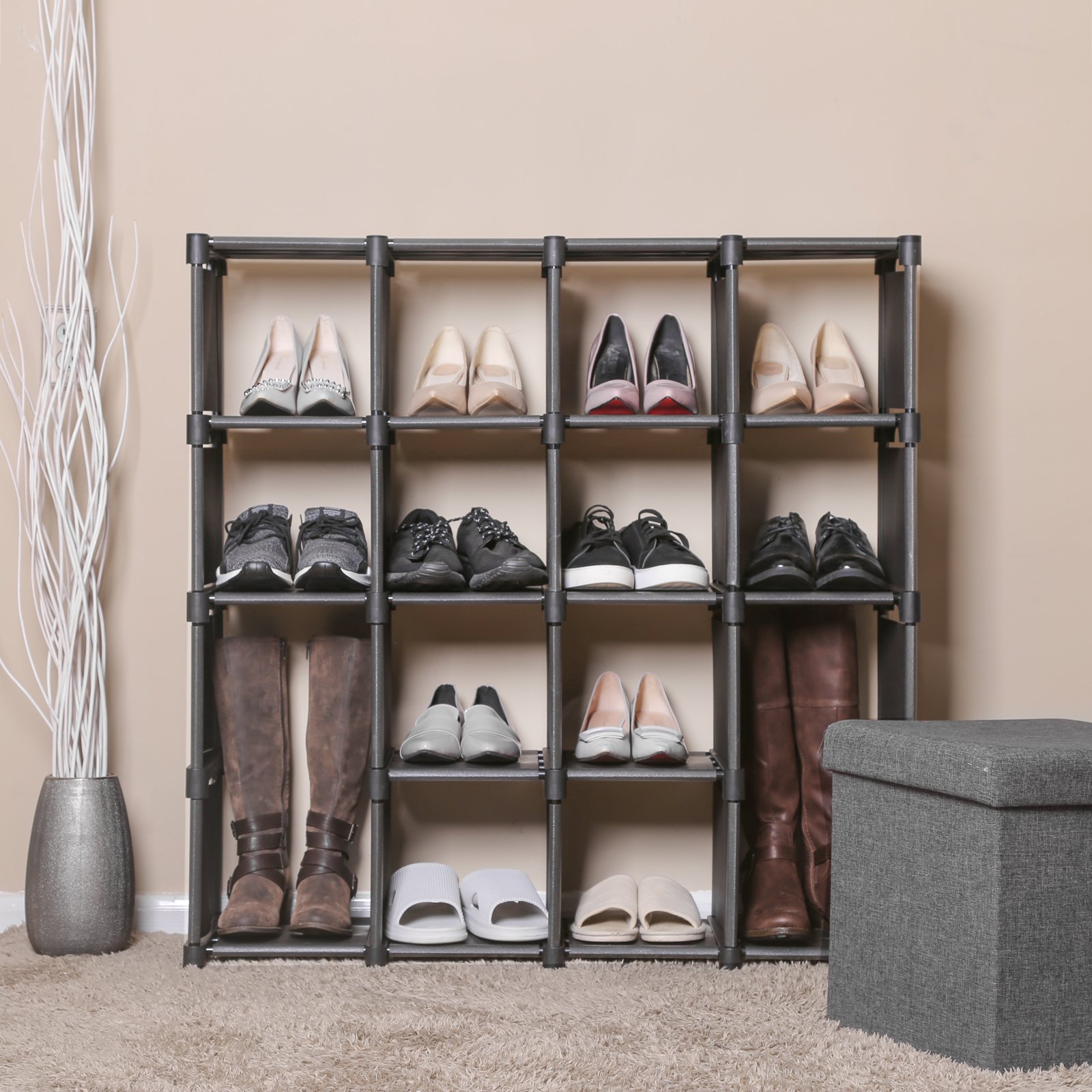 Songmics LSN44BK Scarpiera 16 Cubi Nera Componibile
