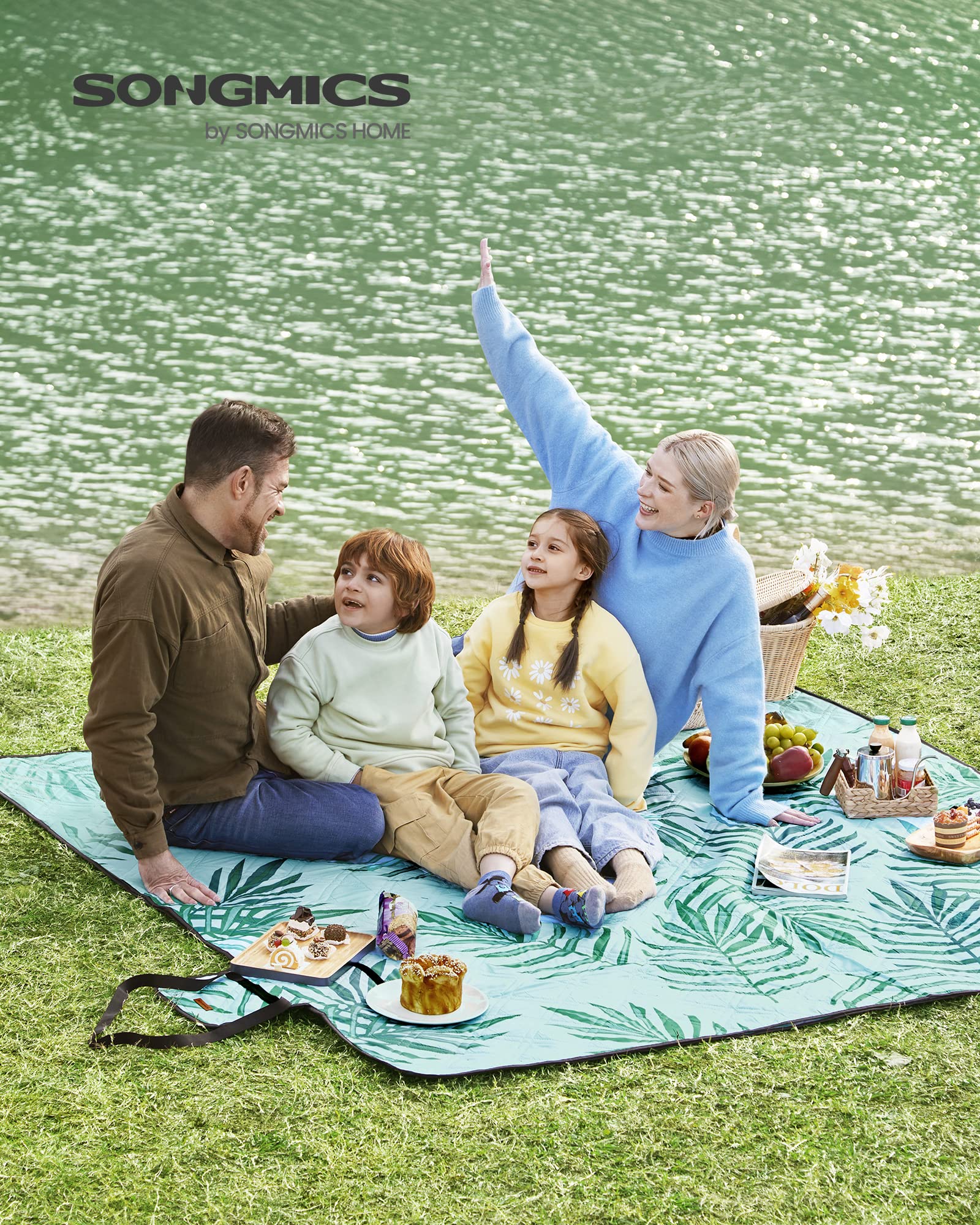 Songmics GCM087Q01 coperta picnic 200x200 azzurro impermeabile