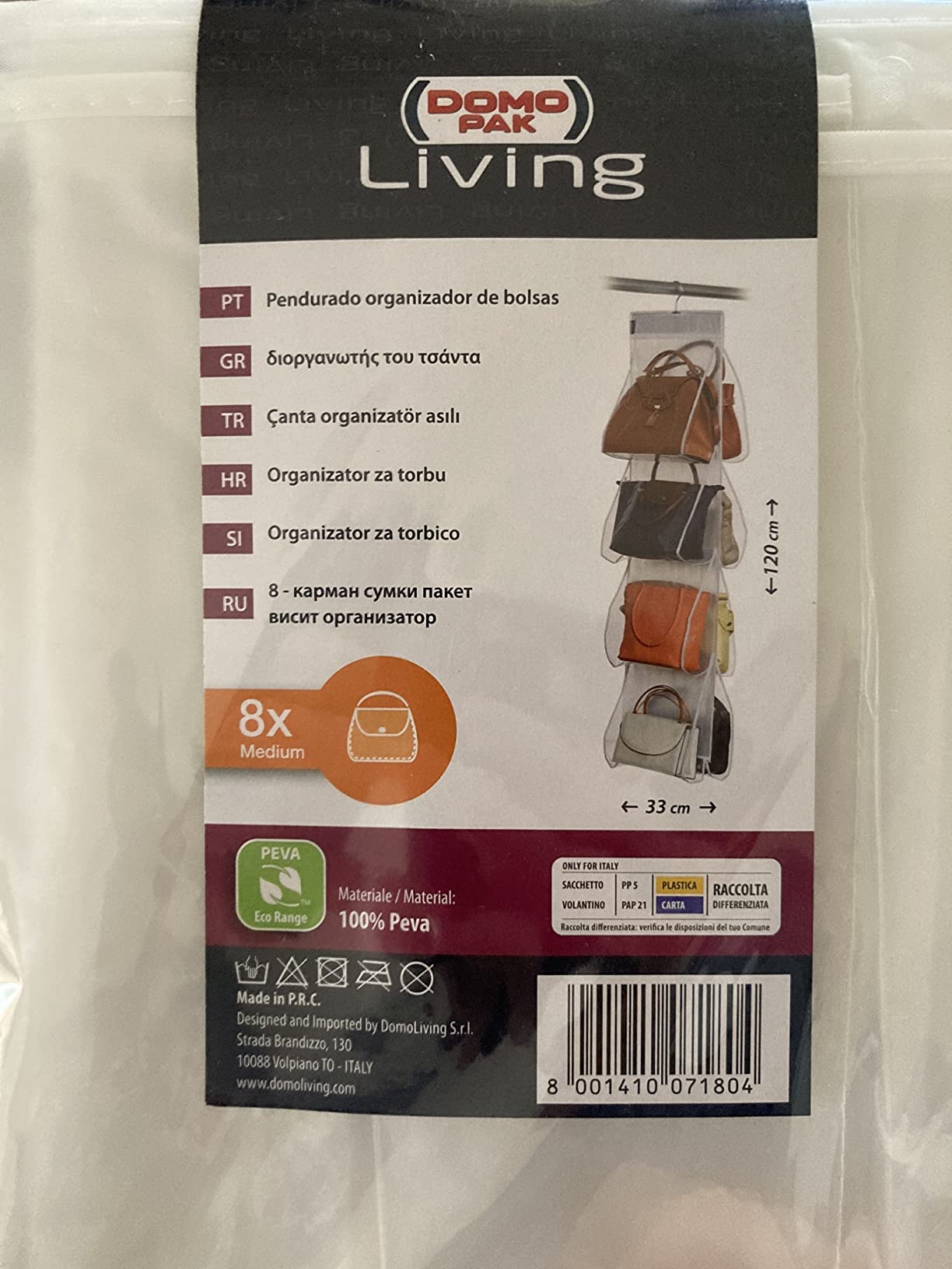 Domopak Living Porta Borse 8 Scomparti 33x120 cm Trasparente