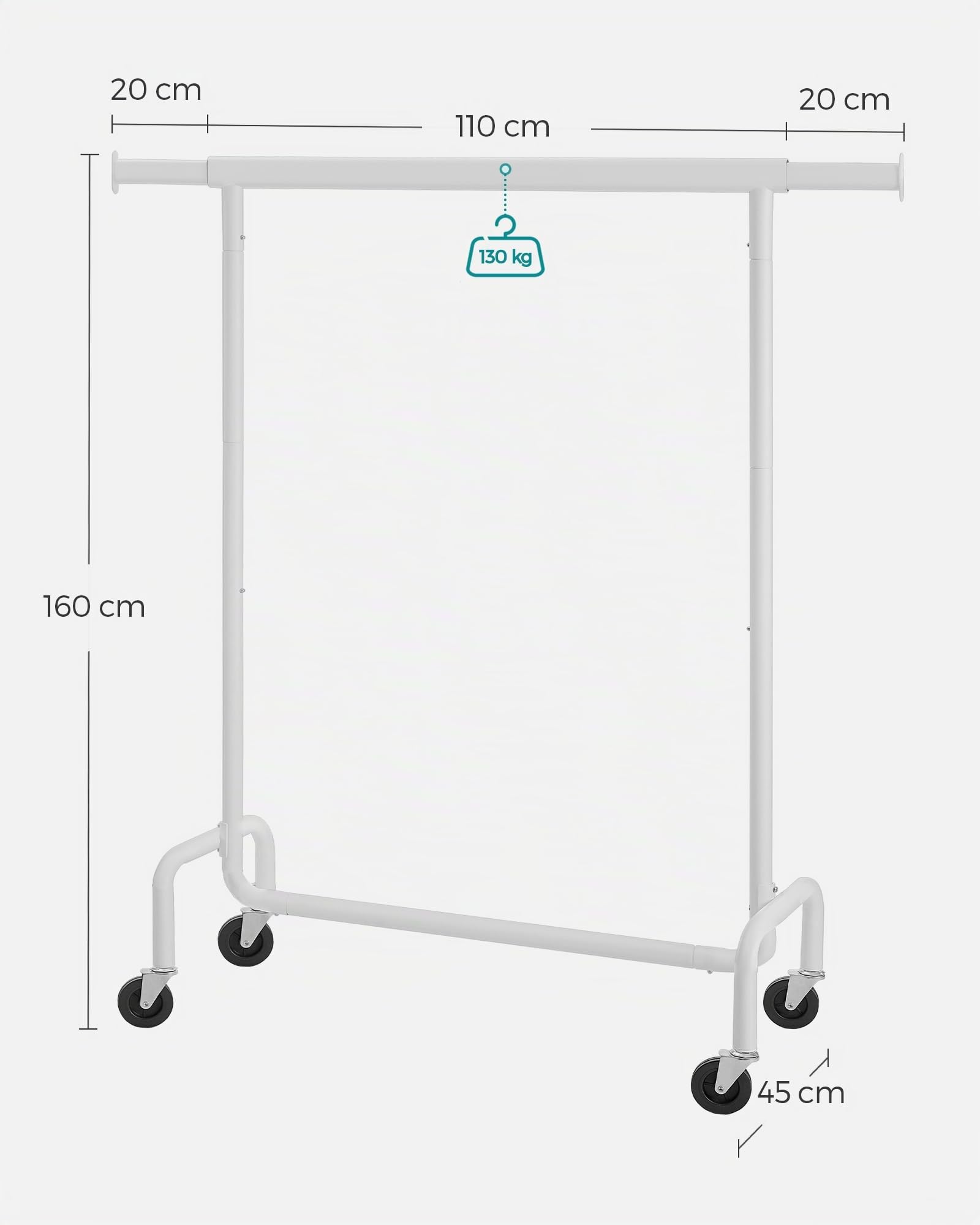 Songmics HSR011W01 Stand Appendiabiti Bianco Opaco 110-150 cm
