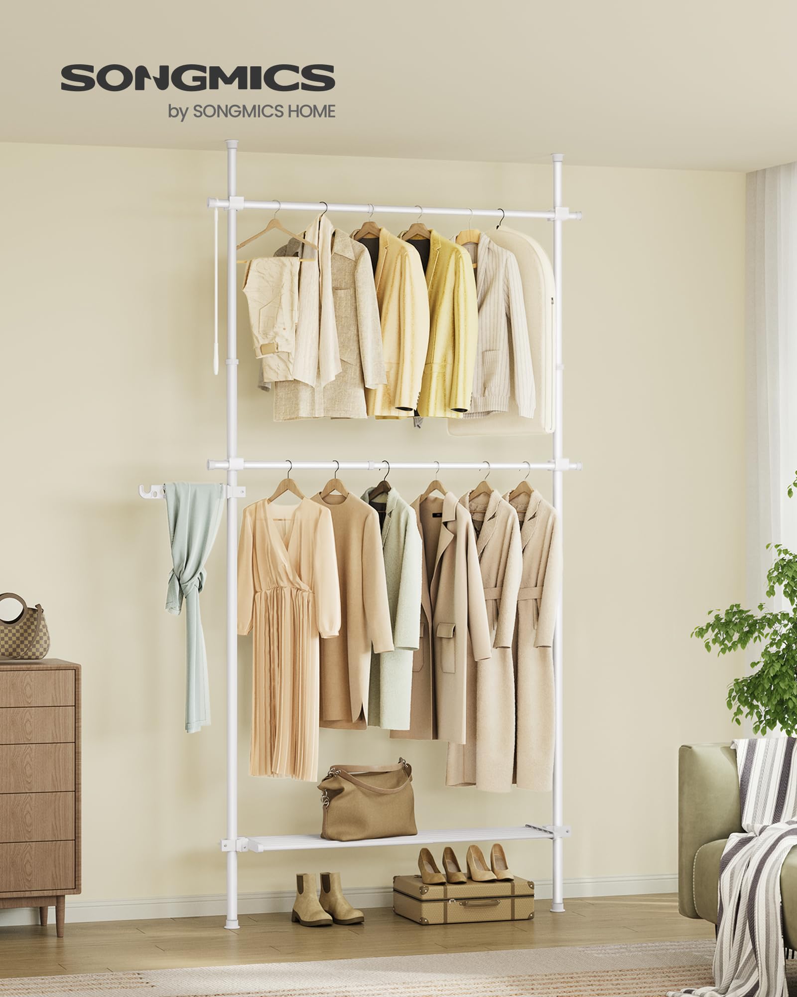 Songmics appendiabiti da terra a soffitto 3 livelli 84-123 cm salvaspazio