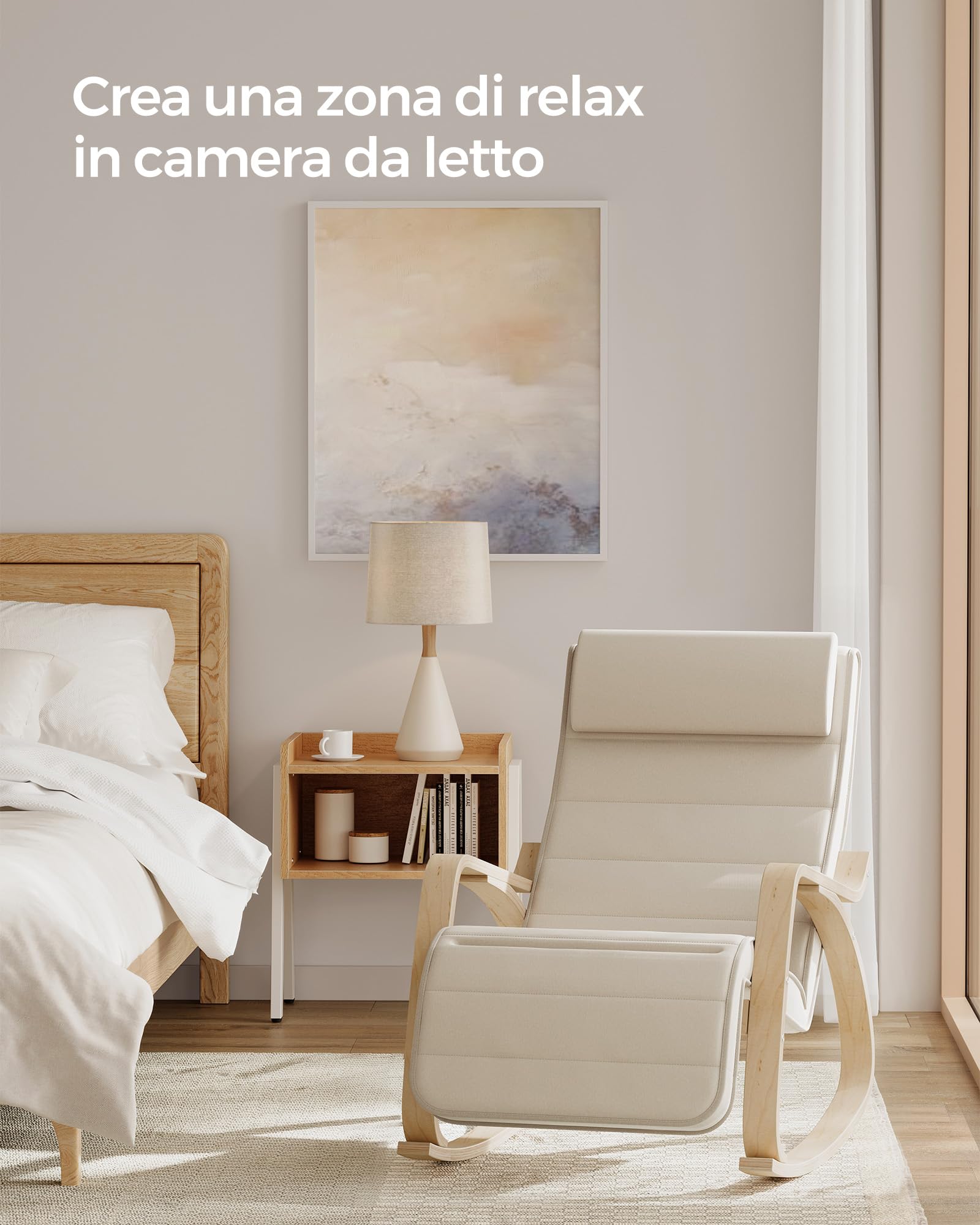 Songmics LYY10M sedia a dondolo beige 150 kg legno betulla