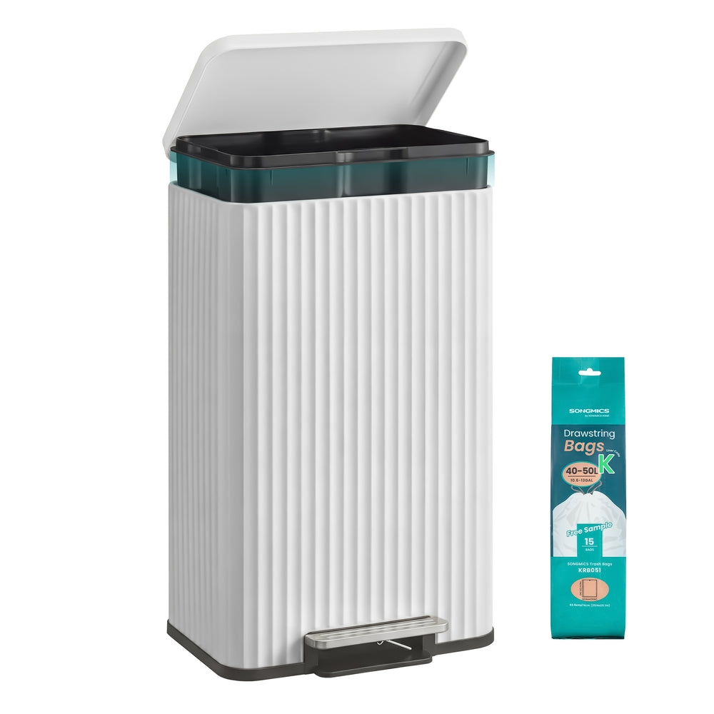 Songmics ULTB586WZ01 Pattumiera Acciaio 50 L Bianco Pedale