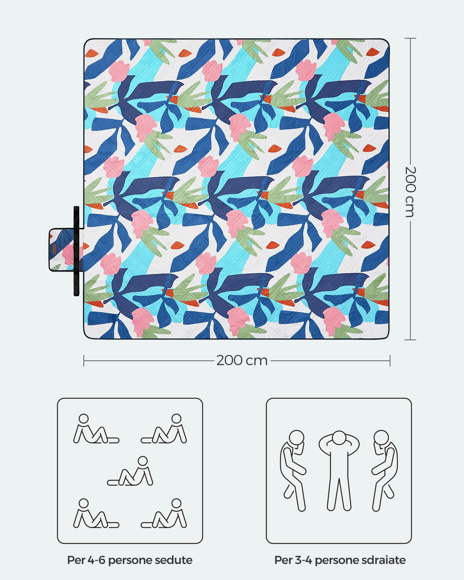 Songmics GCM087Q03 Coperta Picnic 200x200 Felci Impermeabile