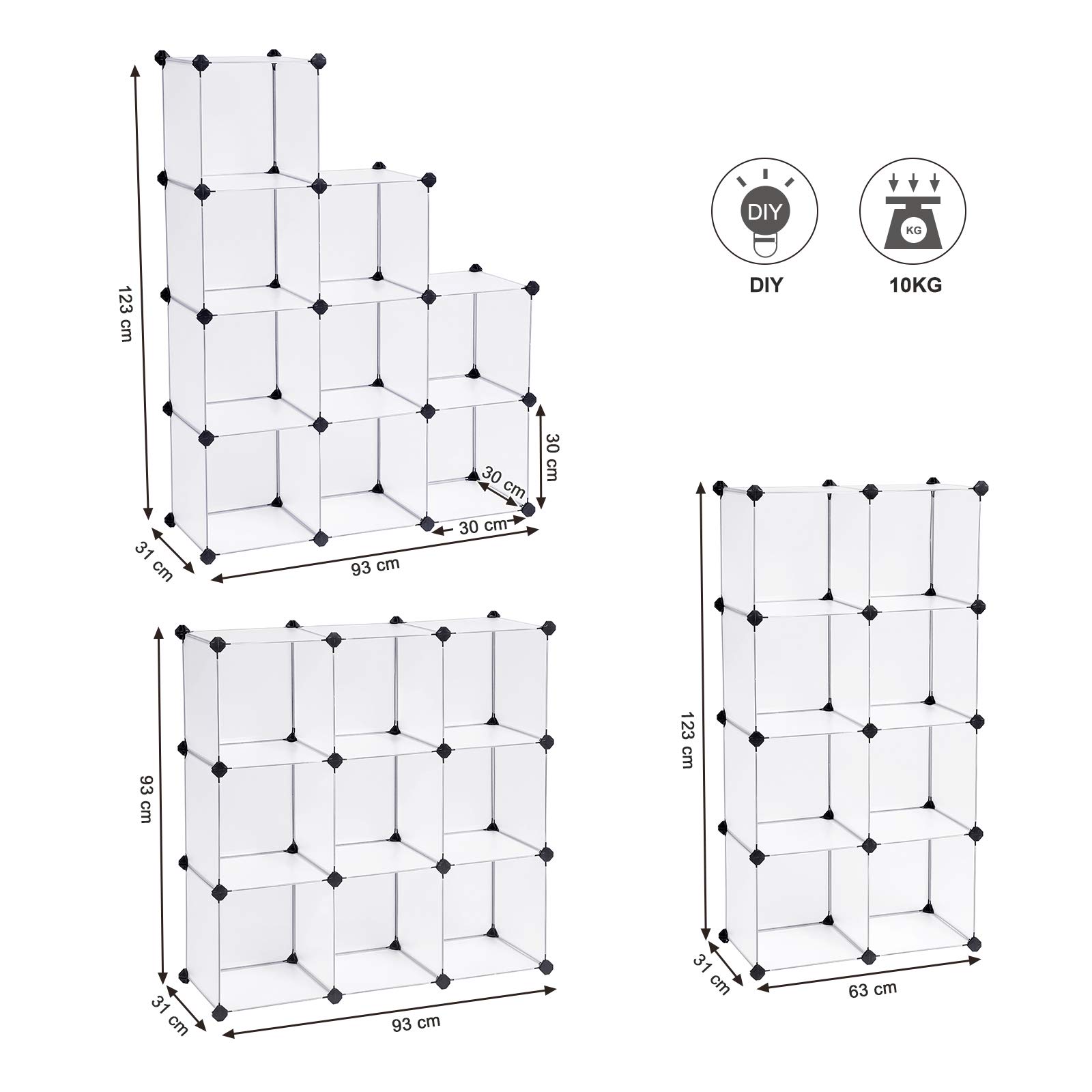 Songmics LPC115S armadio 9 cubi bianco