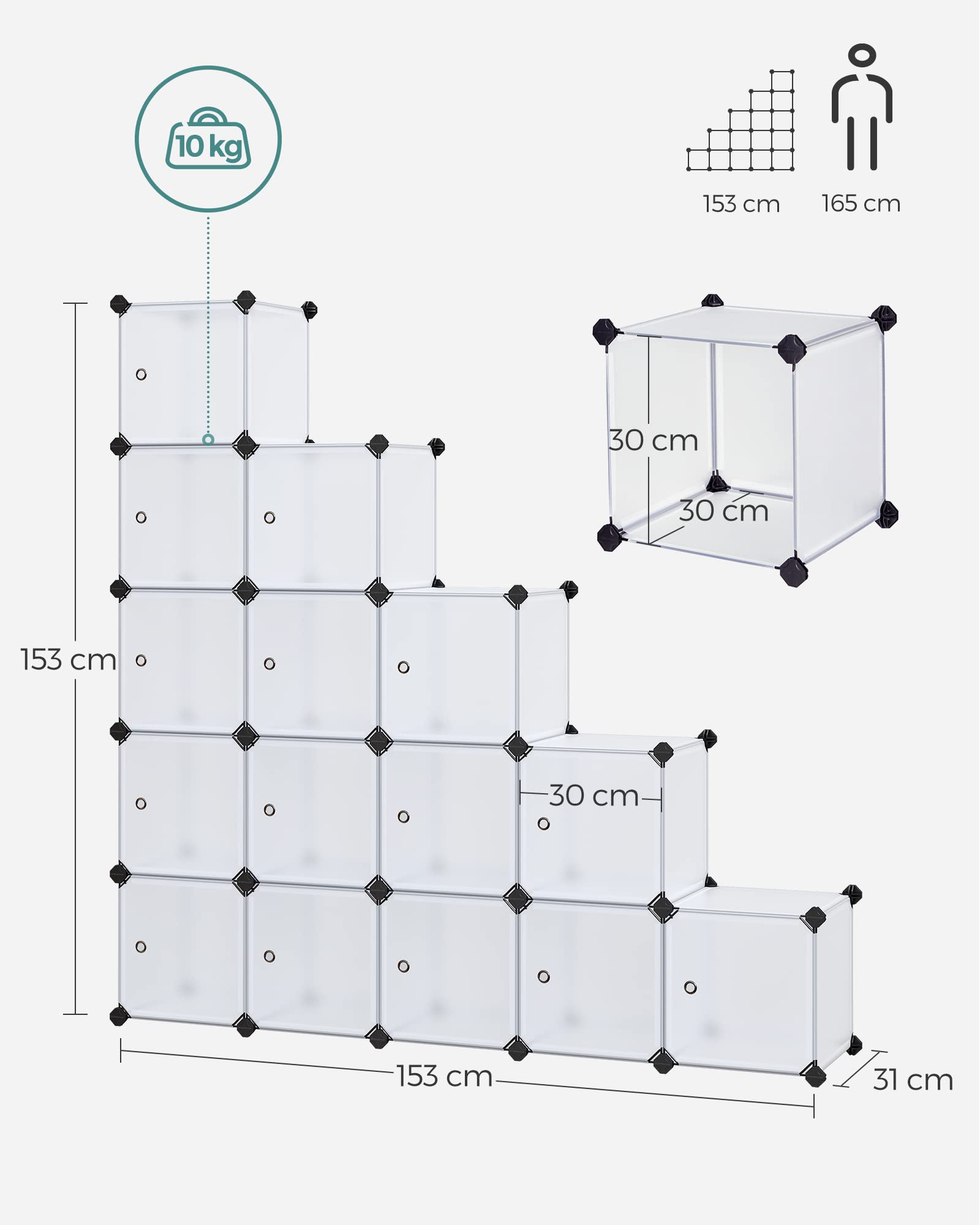 Songmics LPC44BS armadio 16 cubi bianco 123x123 con ante