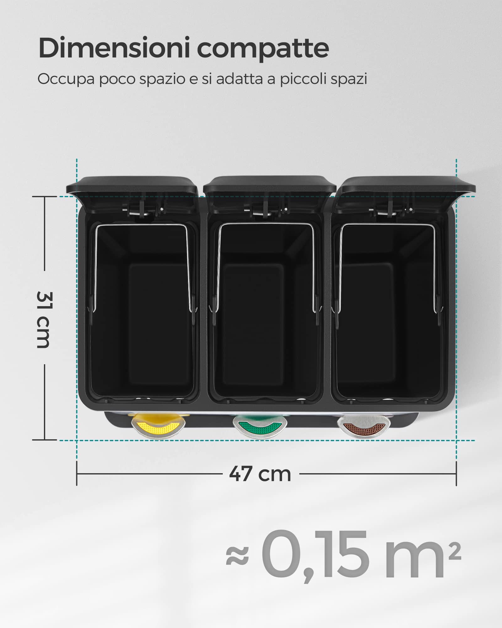 Songmics LTB24BK pattumiera 3x8 L nera a pedale