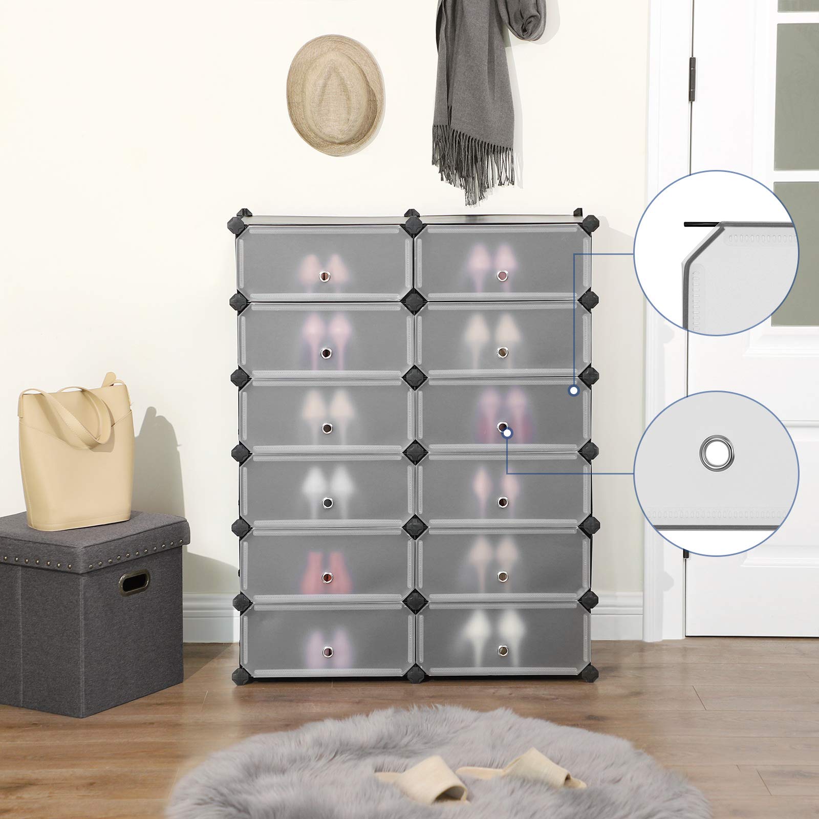 Songmics LPC26HV1 Scarpiera 12 Scomparti Nero