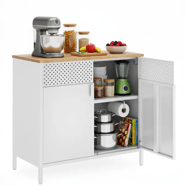 Songmics LSC102W57 Mobiletto 2 Ante Acciaio Beige Bianco 80cm