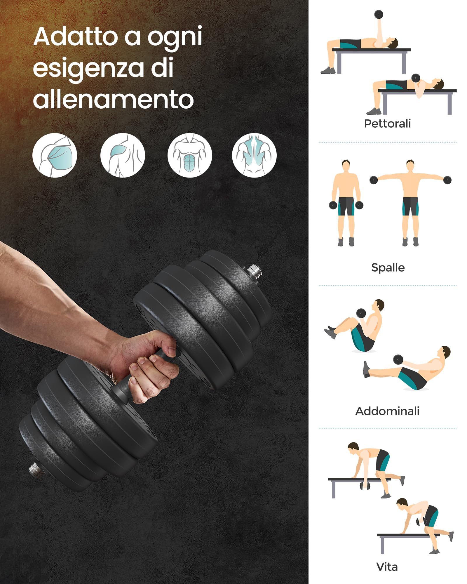 Songmics 2 in 1 Set Manubri 2 x 15 kg Nero Regolabile