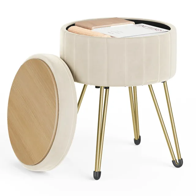 Songmics LOM003W01 sgabello contenitore Bianco Crema in velluto