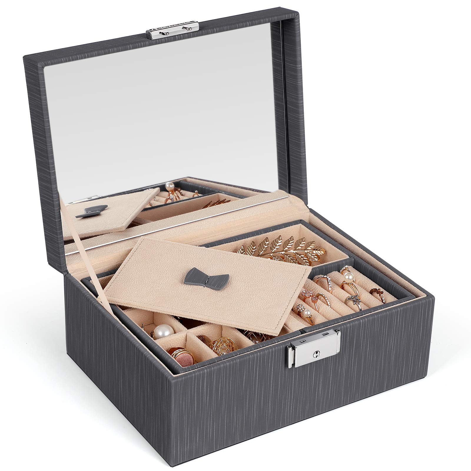 Songmics JBC232GY Portagioie 2 Livelli Grigio con Serratura