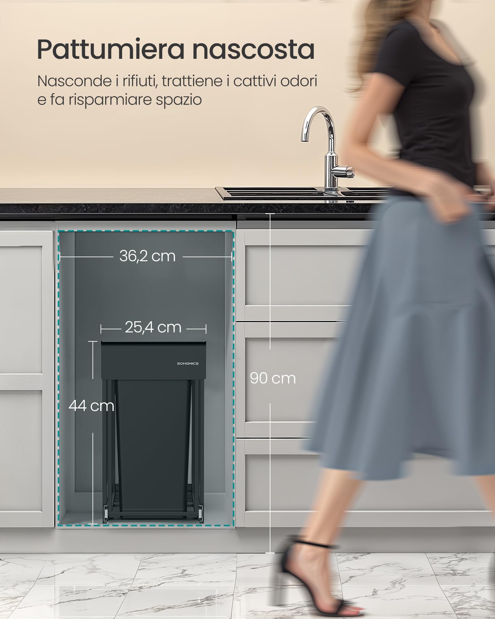 Songmics LTB950B01 pattumiera incasso 2x15 L nera differenziata