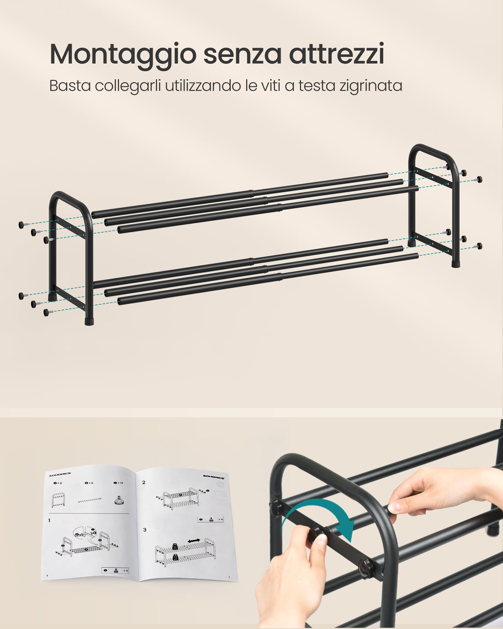 Songmics LMR026BD01 scarpiera espandibile 2 ripiani nera slim