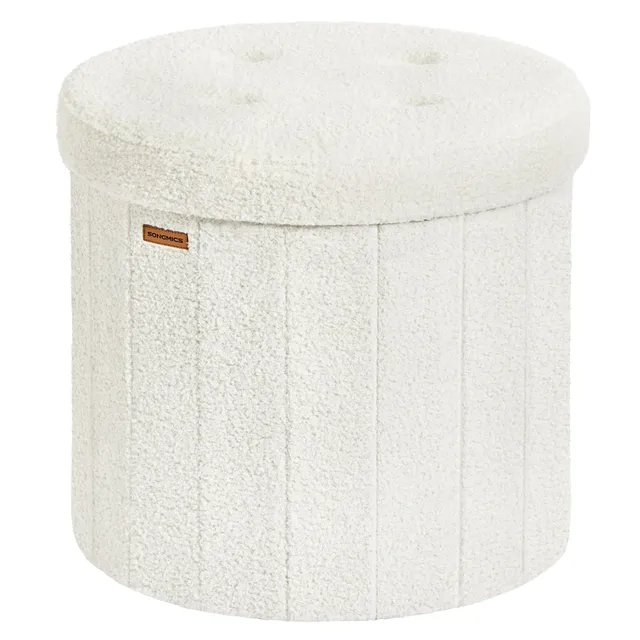 Songmics Mazie LSF606W01 pouf contenitore rotondo bianco crema