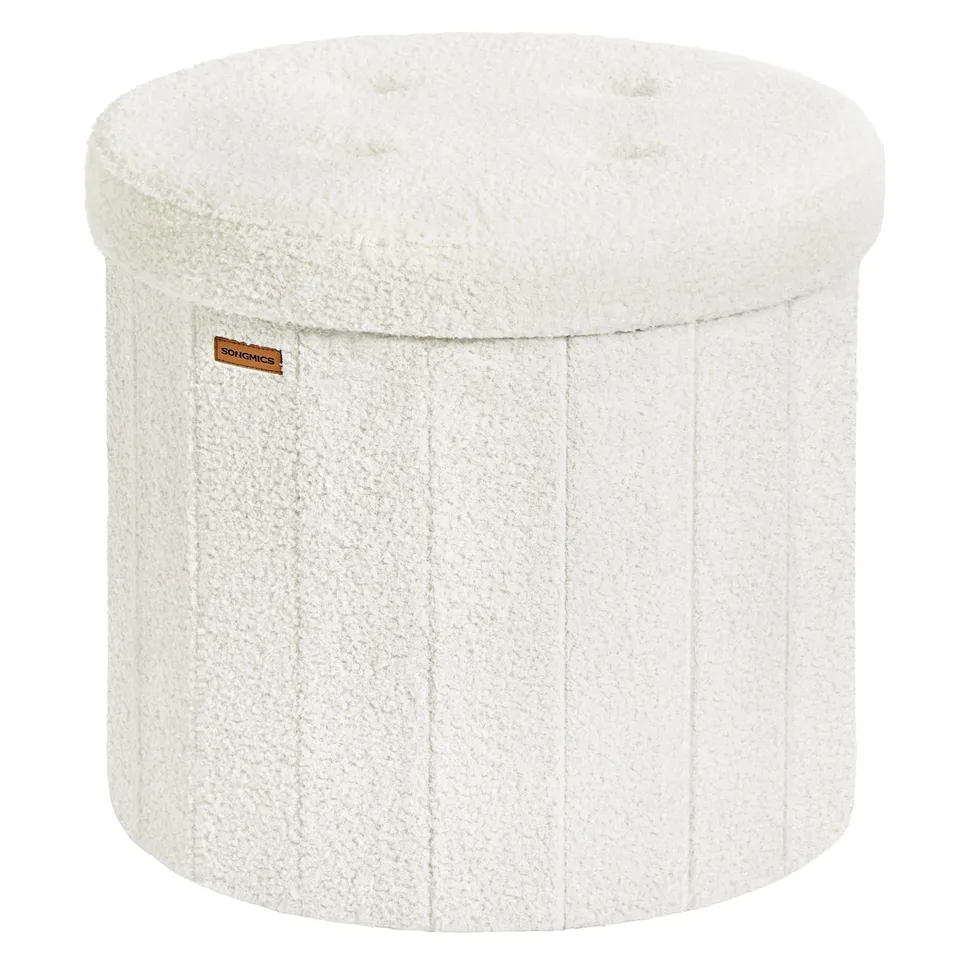 Songmics Mazie LSF606W01 pouf contenitore rotondo bianco crema