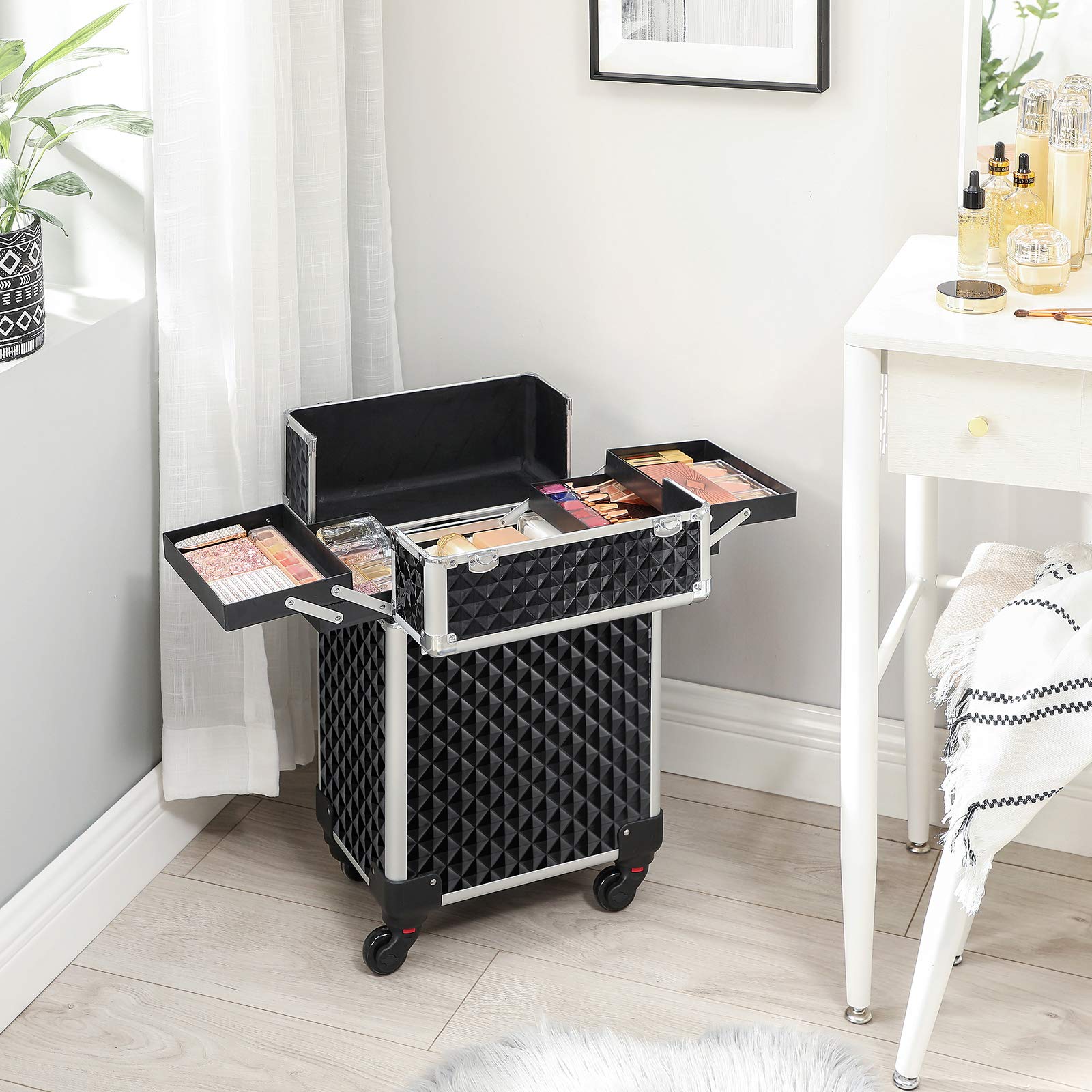 Songmics Valigia Trucco Trolley Make Up 4 Ruote 4 Vassoi