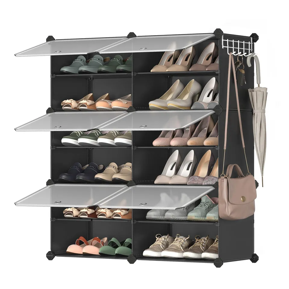 Songmics LPC033B01 scarpiera 6 scomparti nero 24 paia antipolvere