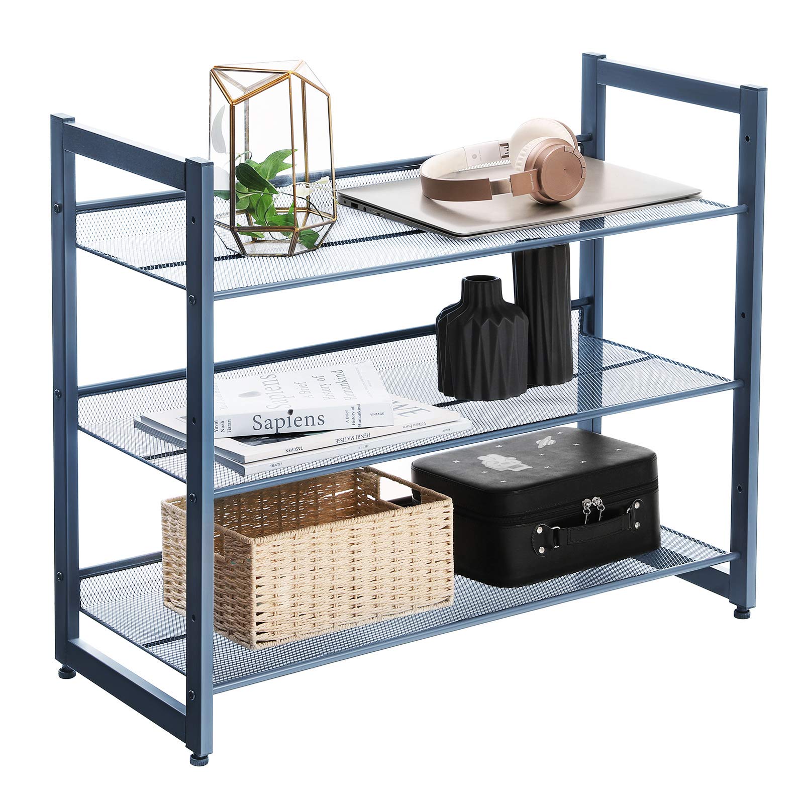 Songmics LMR03BU Scarpiera 3 Ripiani Blu Metallo