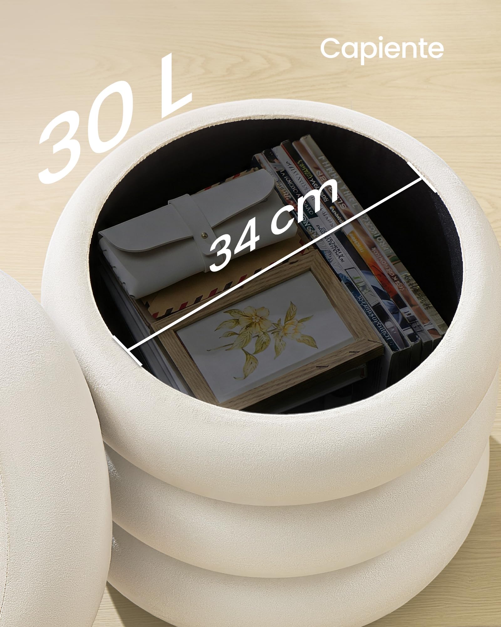 Songmics LOM018LH01 Pouf Contenitore Velluto Bianco Crema 43 cm