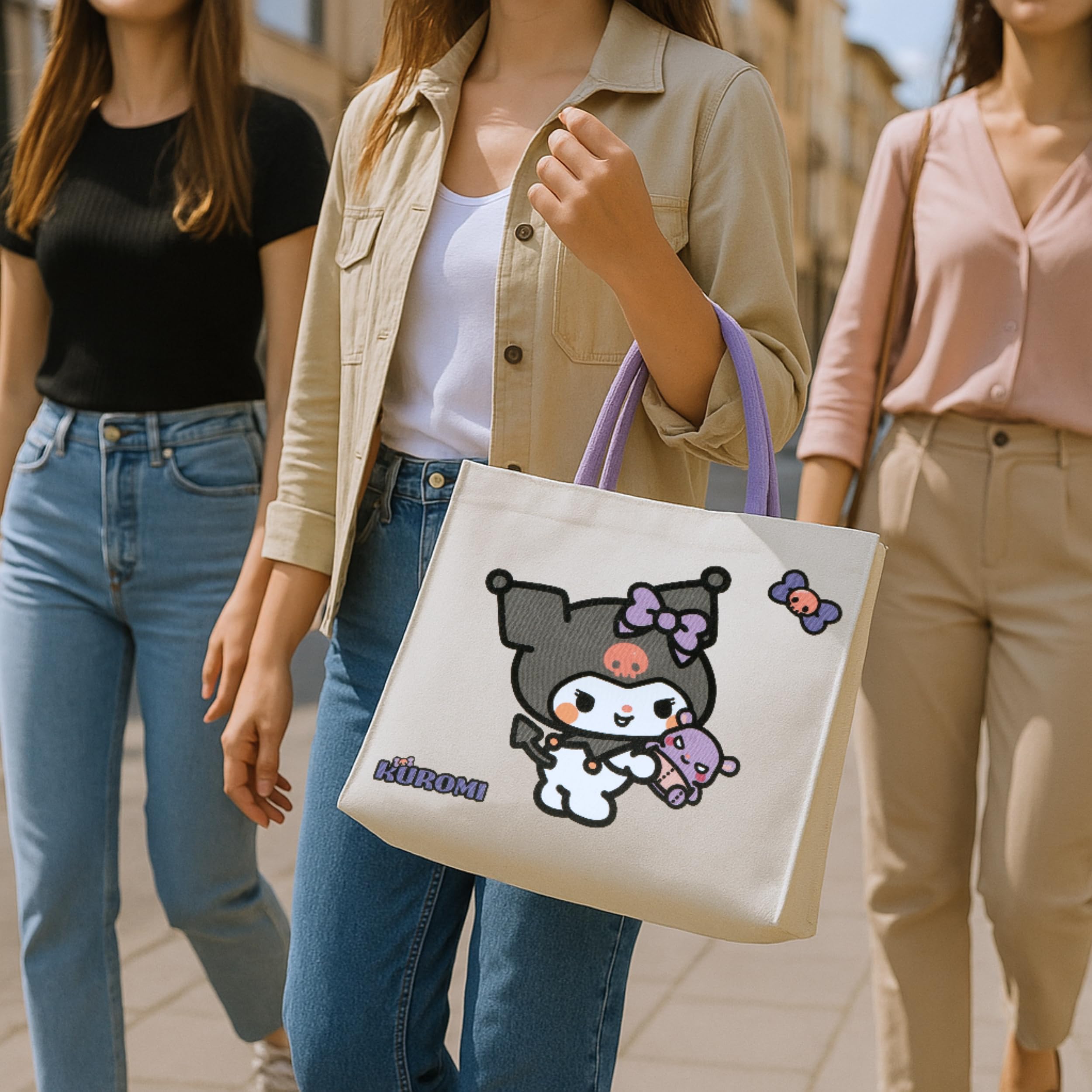 Kanguru Kuromi Shopper Donna Cotone Nero con Tasca