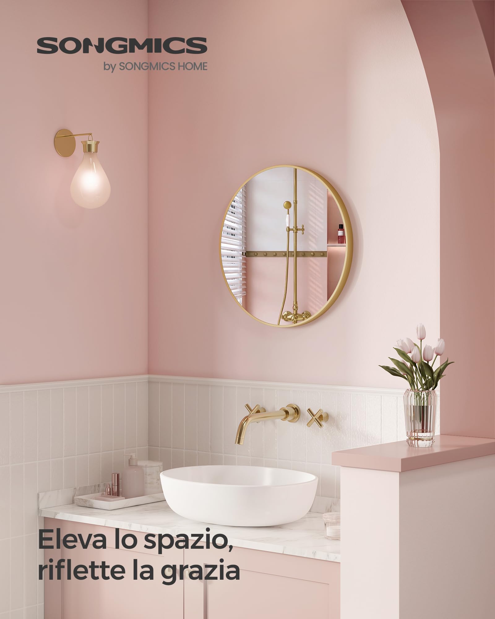 Songmics Berit LWM102A01 specchio rotondo 61 cm oro alluminio