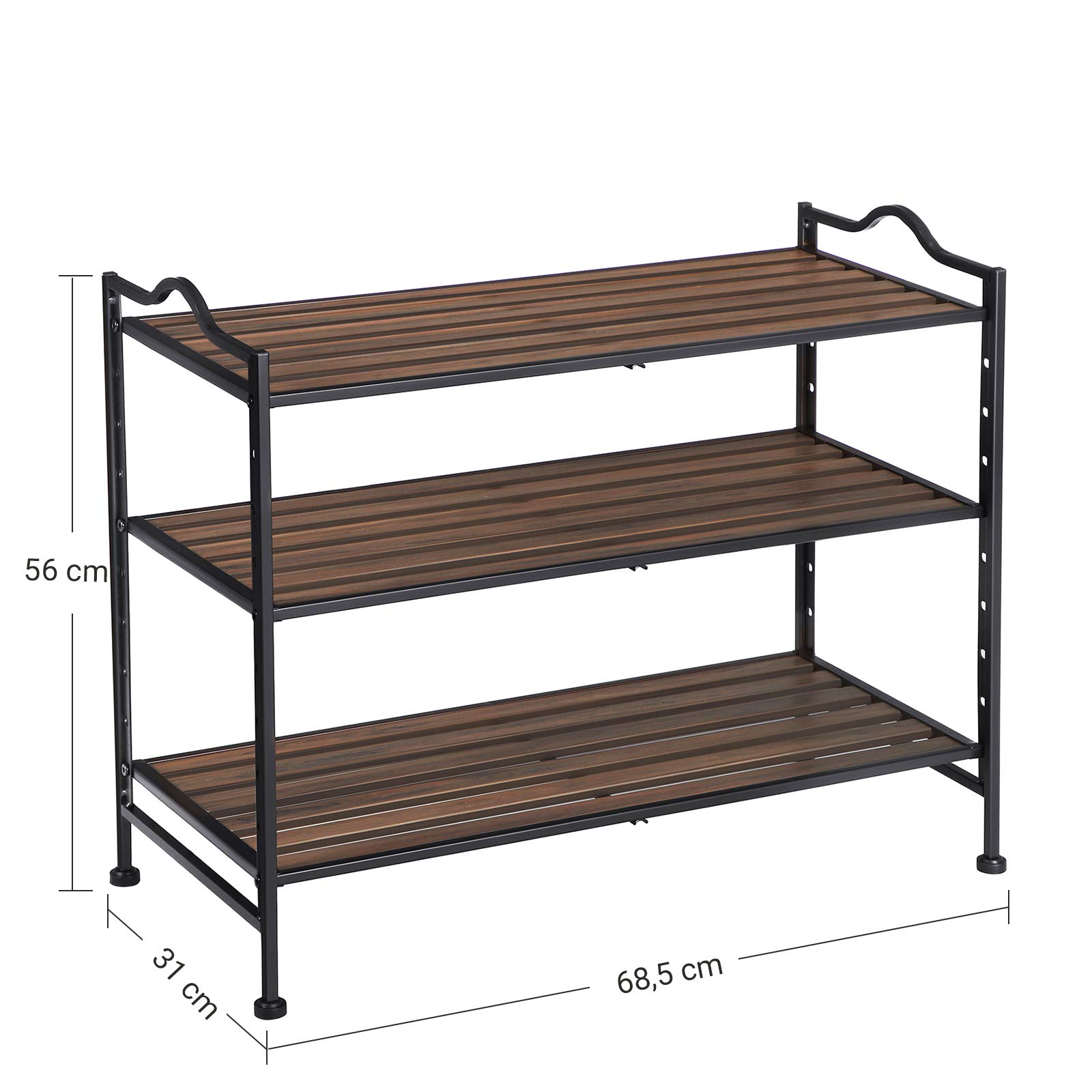 Songmics scarpiera metallo nero 68,5x31x56 3 ripiani