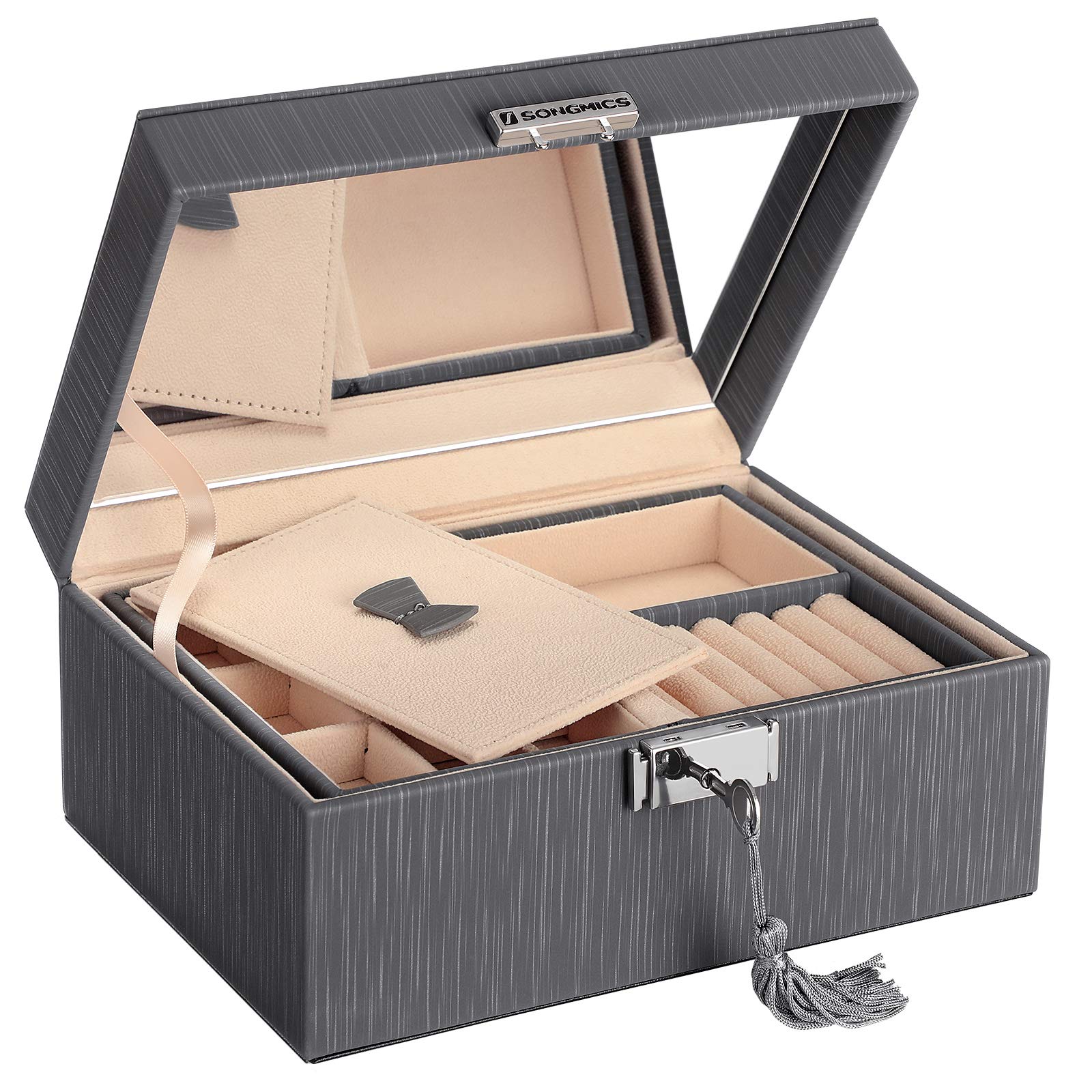 Songmics JBC232GY Portagioie 2 Livelli Grigio con Serratura