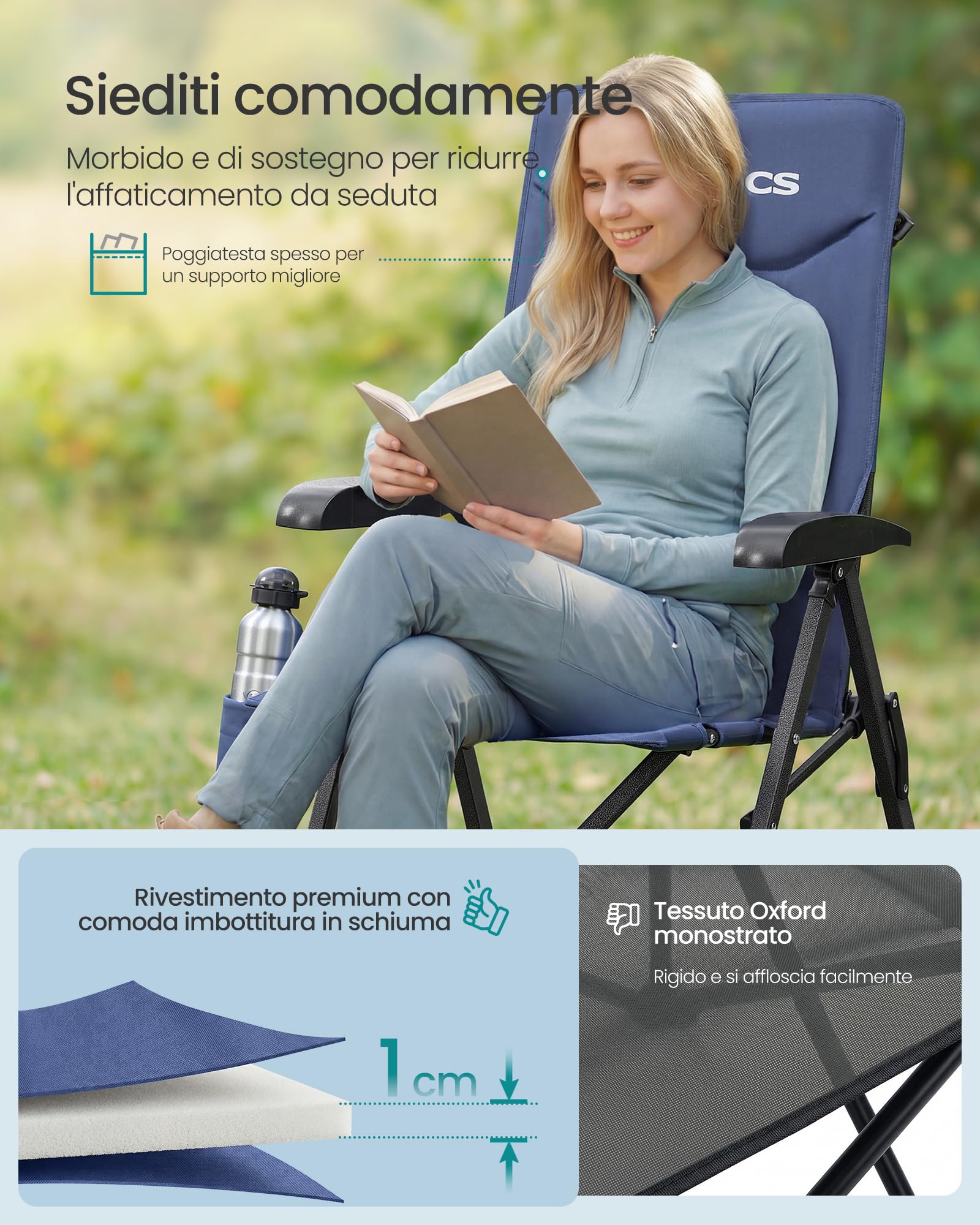 Songmics GCB015QZ01 sedie da campeggio reclinabili blu set 2 pezzi