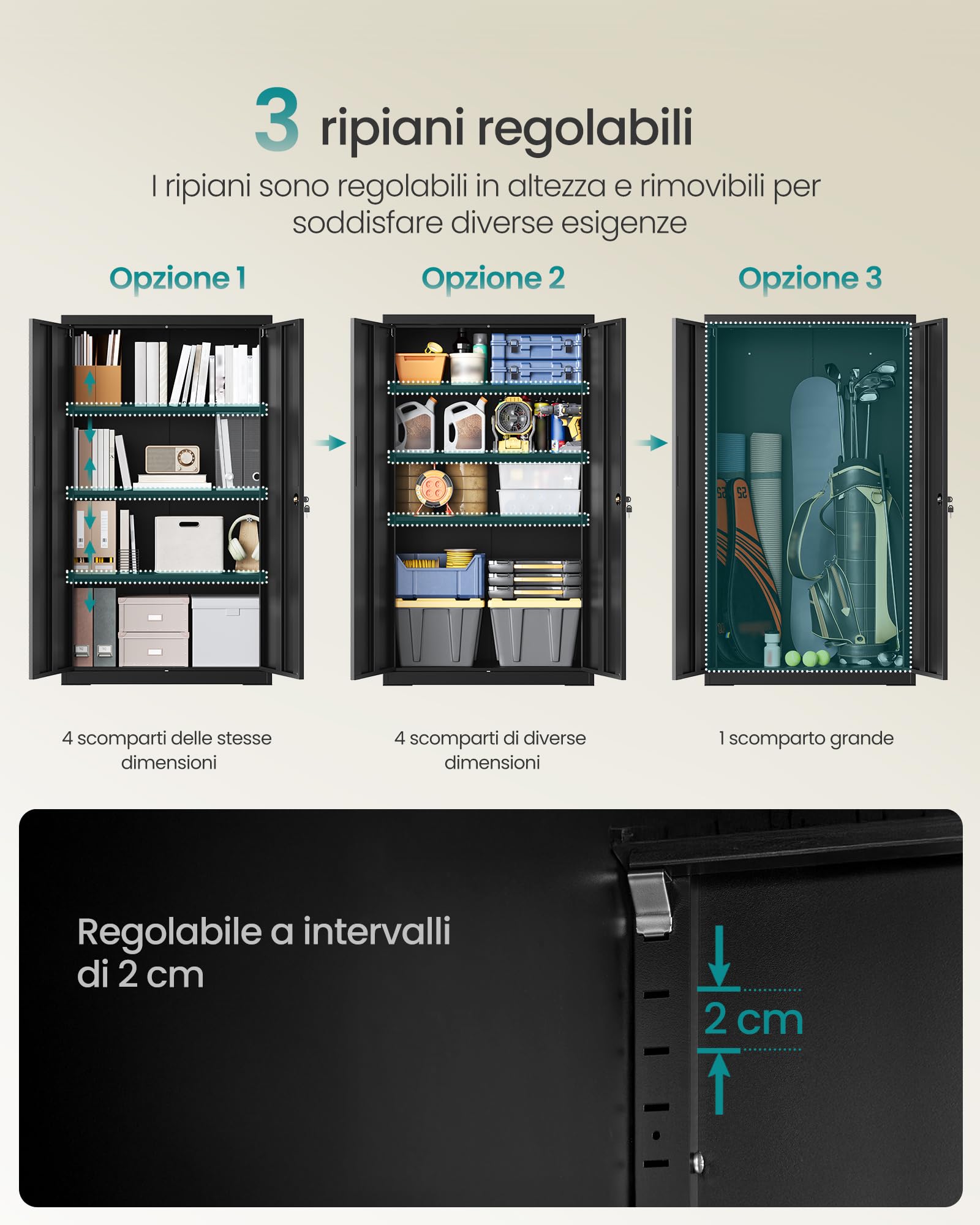 Songmics OMC020BD01 armadio in metallo 140 cm nero con serratura