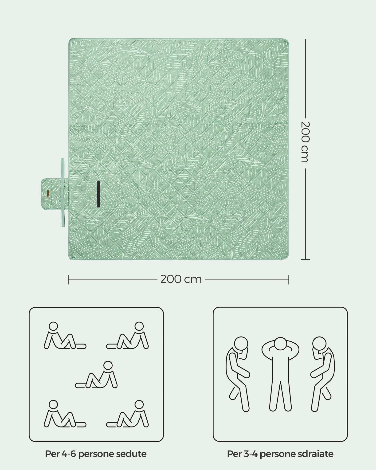 Songmics Tommi GCM010C02 coperta picnic 200x200 verde impermeabile