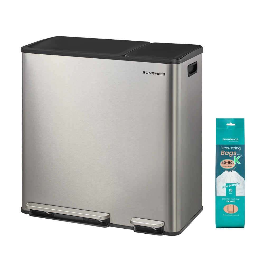 Songmics ULTB770EZ01 pattumiera doppia 50+20L pedale argento