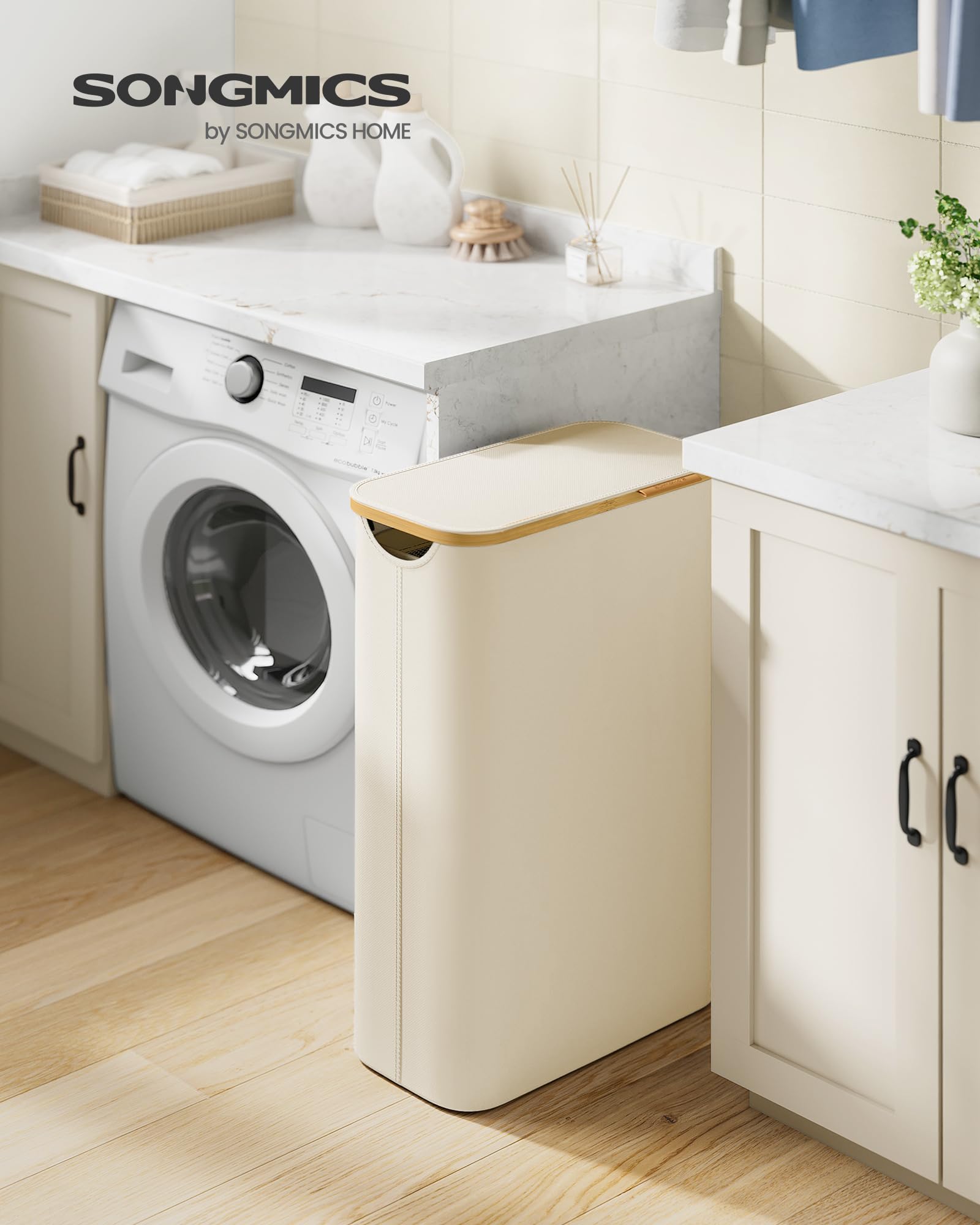 Songmics LCB506W01 cesto portabiancheria 65L bianco crema salvaspazio
