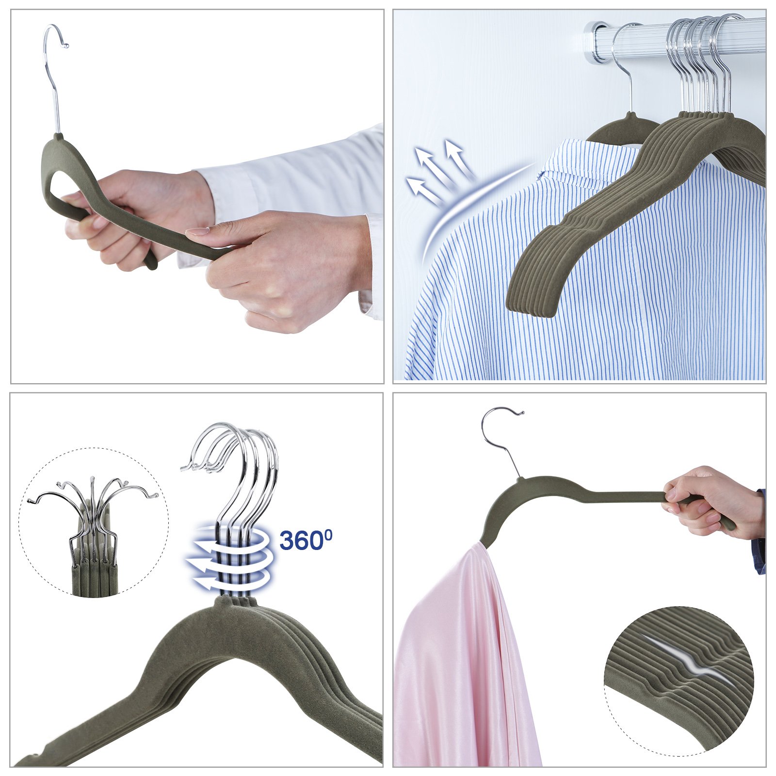 Songmics CRF20F Grucce Velluto 20 Pezzi Grigio Antiscivolo