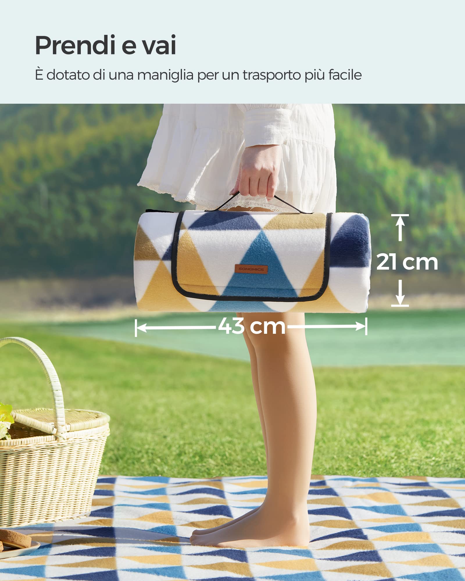 Songmics GCM073Q01 coperta picnic 300x200 cm giallo blu impermeabile