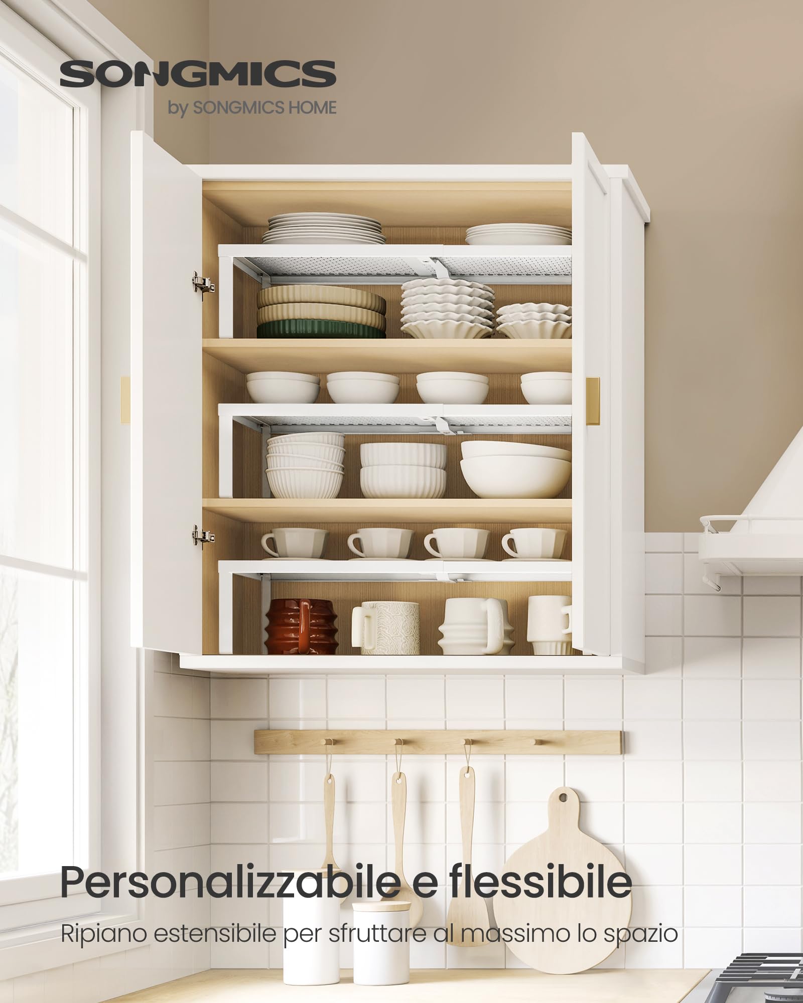 Songmics KCS007W01 scaffale portaspezie estensibile bianco 21 kg
