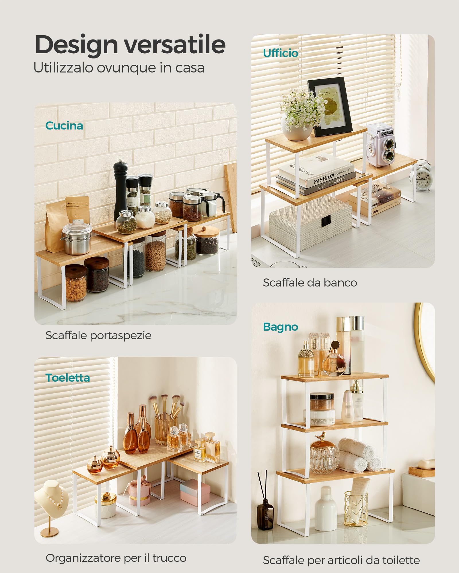 Songmics KCS014W01 scaffale cucina set 3 pezzi impilabile