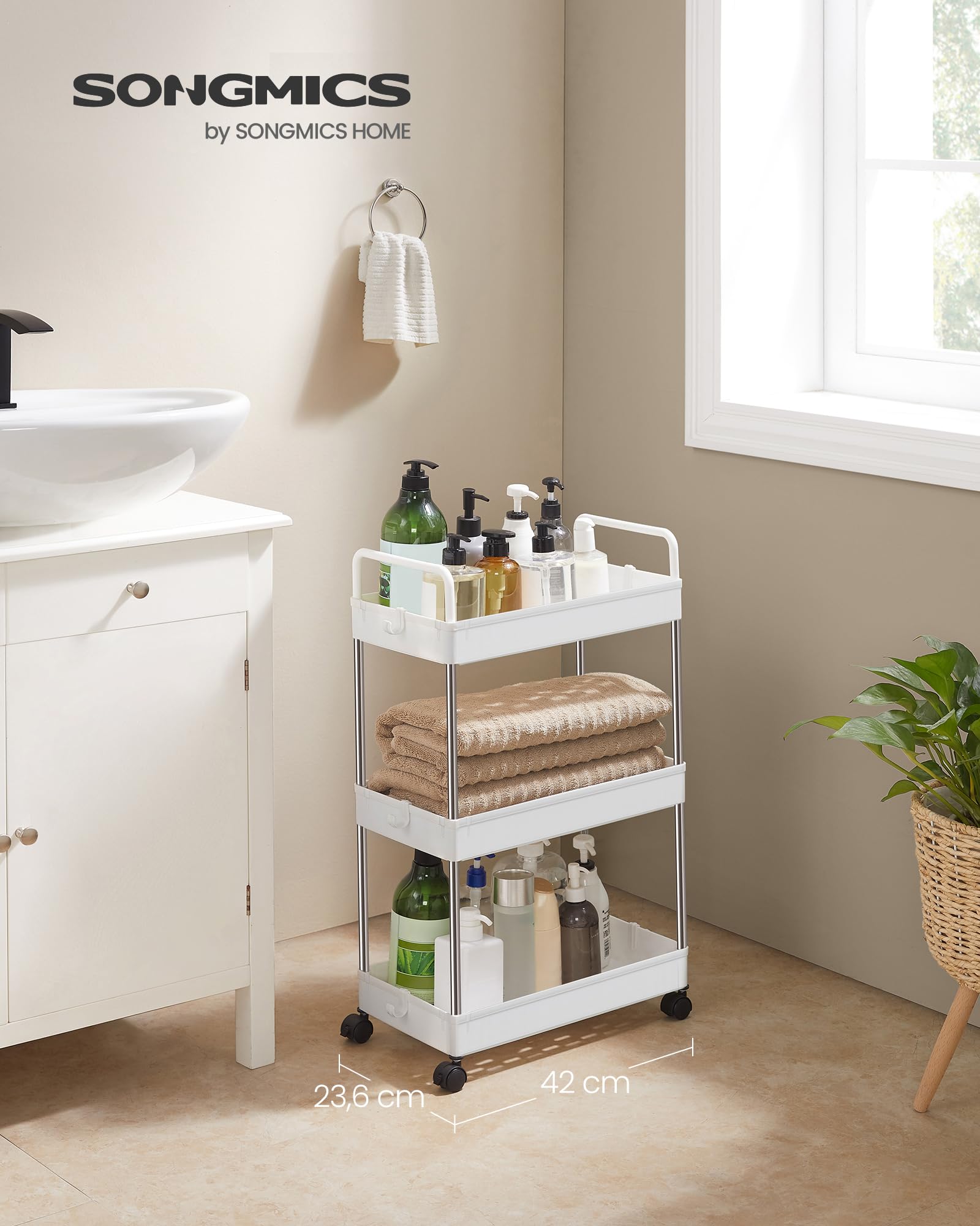 Songmics KSC019W01 carrello 3 ripiani bianco con ruote salvaspazio