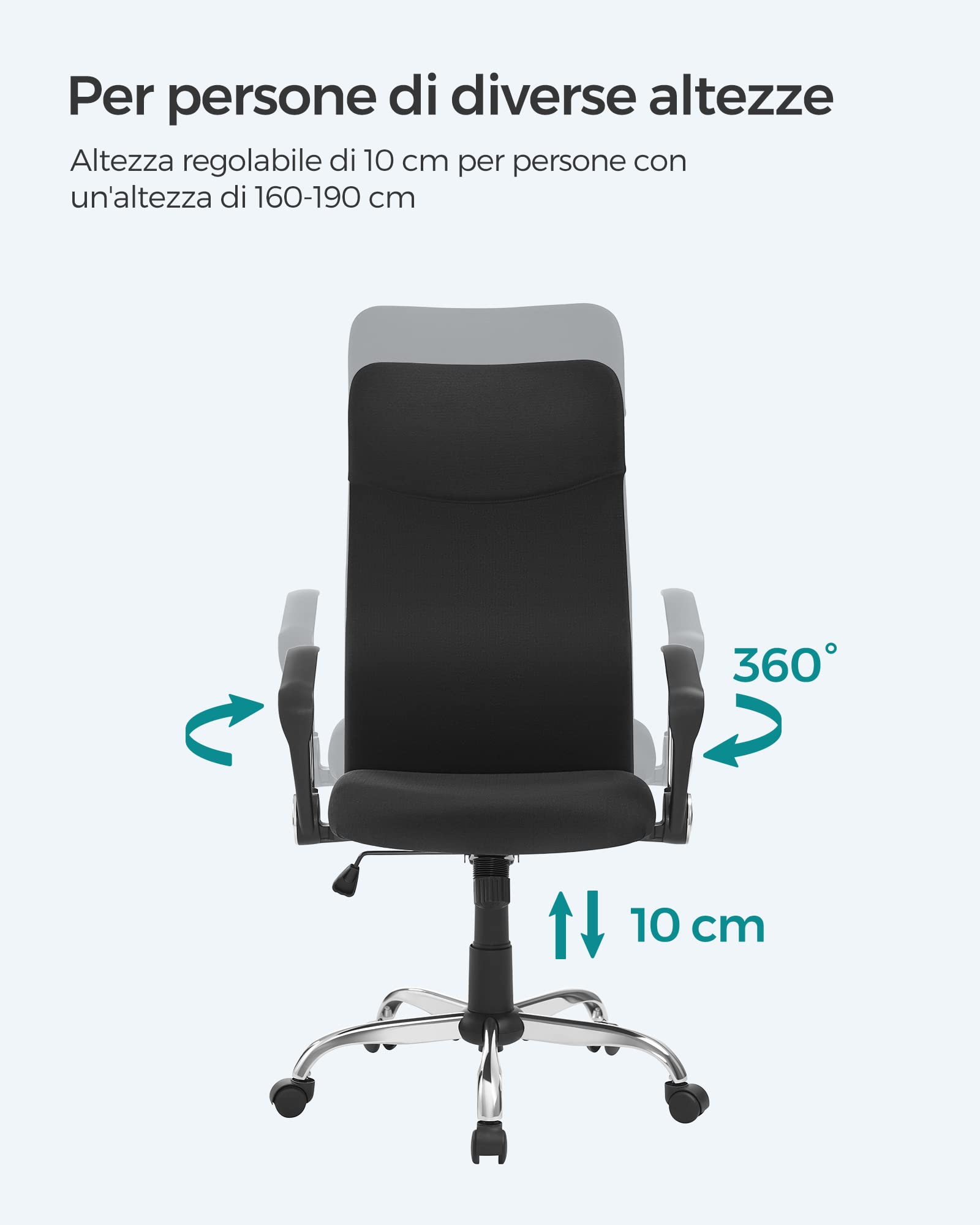 Songmics sedia da ufficio ergonomica nera 120 kg traspirante