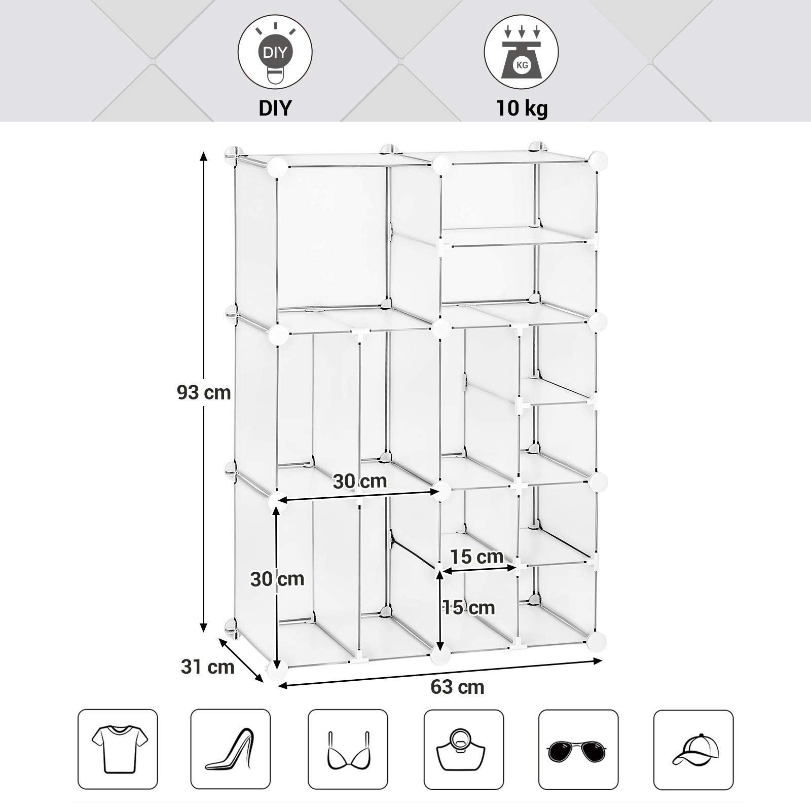 Songmics LPC601W scaffale a cubi bianco salvaspazio