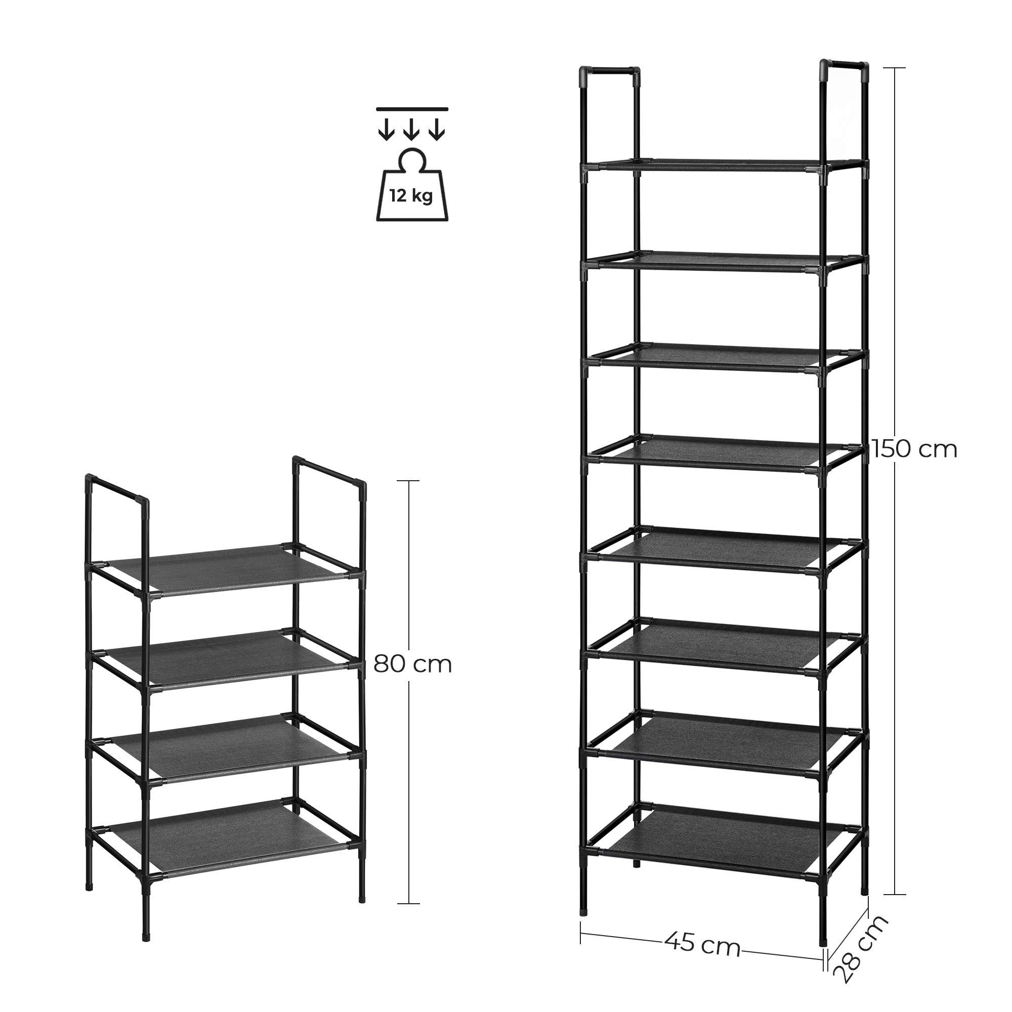 Songmics LSR044B02 scarpiera set 2 pezzi nera 4 ripiani salvaspazio