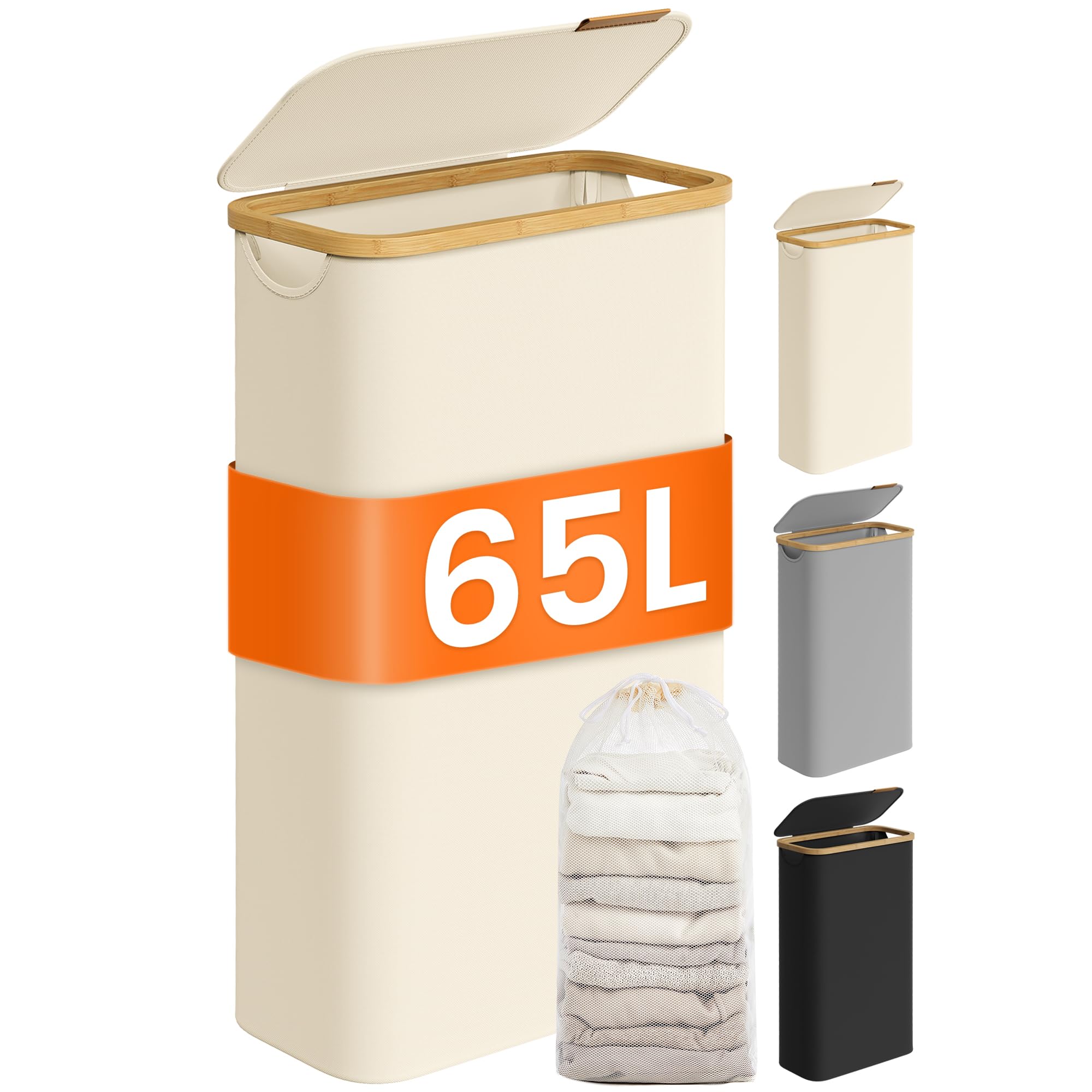 Songmics LCB506W01 cesto portabiancheria 65L bianco crema salvaspazio