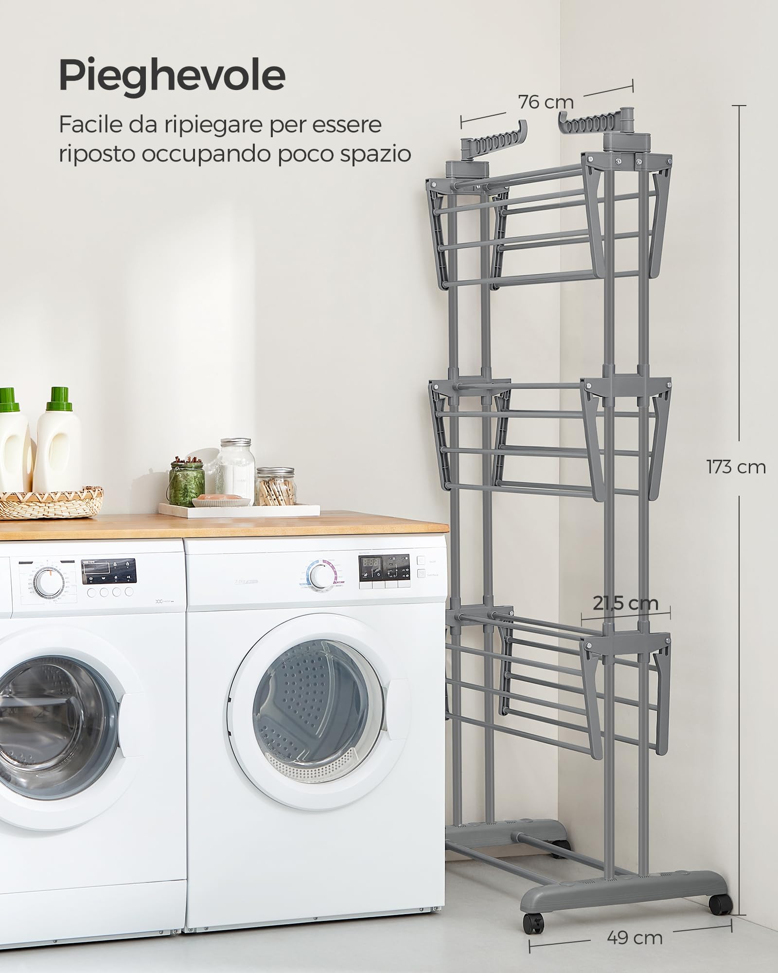 Songmics LLR701G01 stendibiancheria 4 livelli grigio con ruote