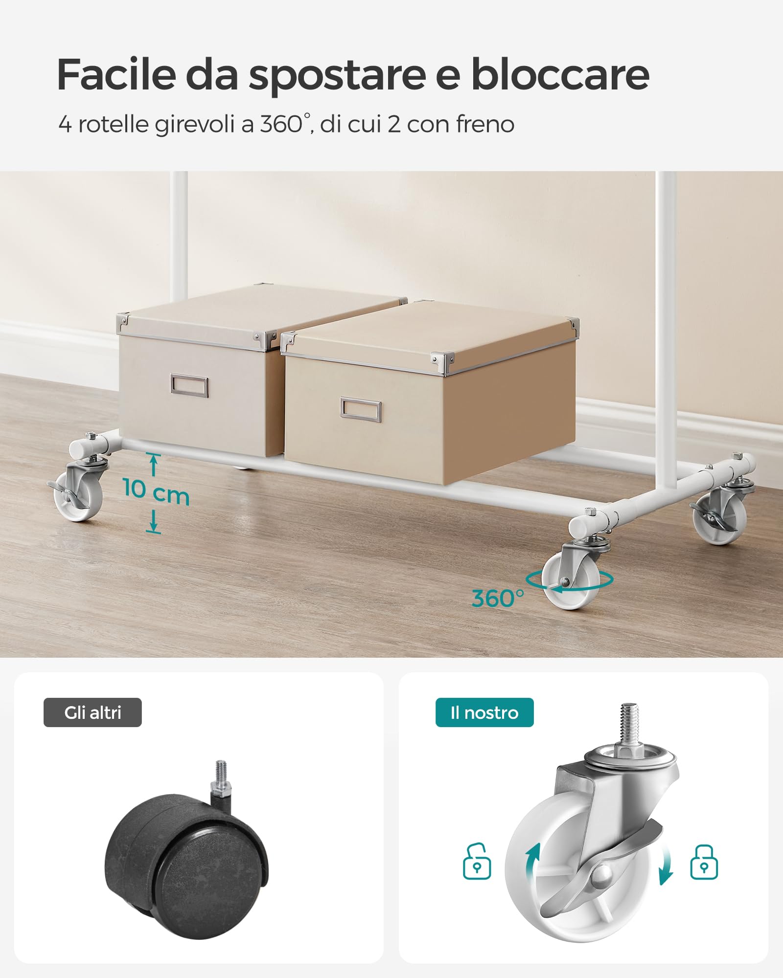 Songmics HSR013W01 stand appendiabiti bianco con ruote 100 kg
