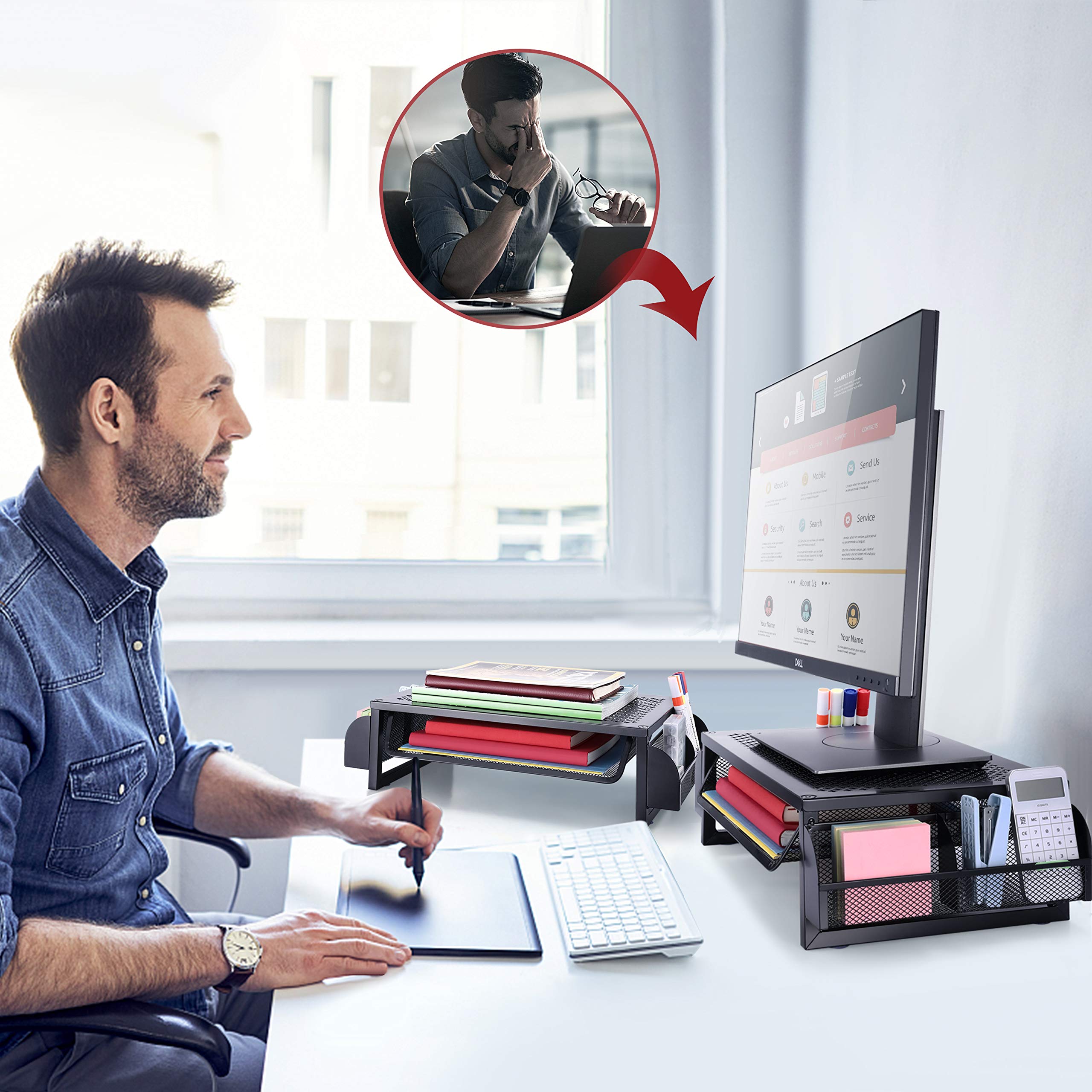 Simple Trending supporto monitor metallo nero con cassetto